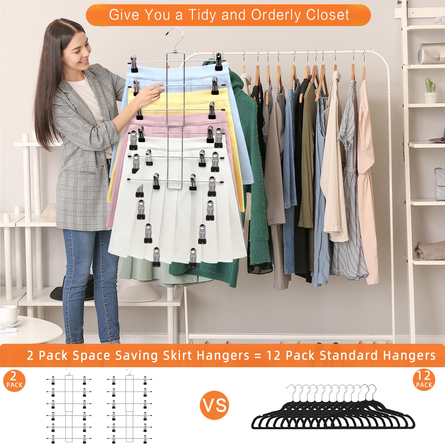 Closet Organizers And Storage, 6 Tier Storage And Organization Pants Hangers Space Saving, Metal Skirt Hangers With Adjustable C