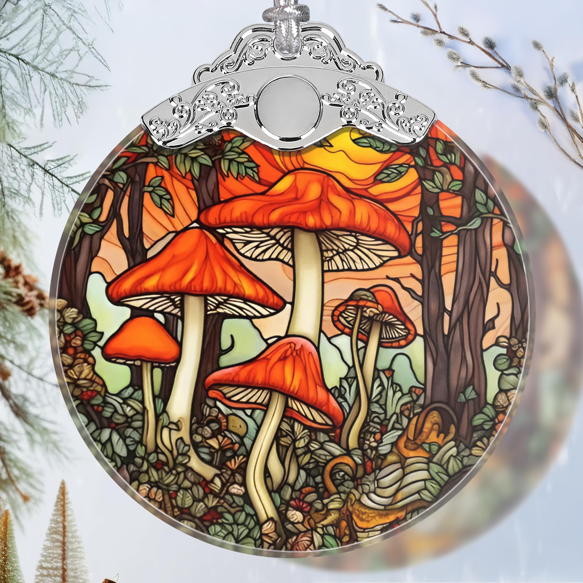 Mushroom Stained Glass Orament - Christmas Ornament - Christmas Decorations for Tree - Holiday Present ldeas - Gift Exchange