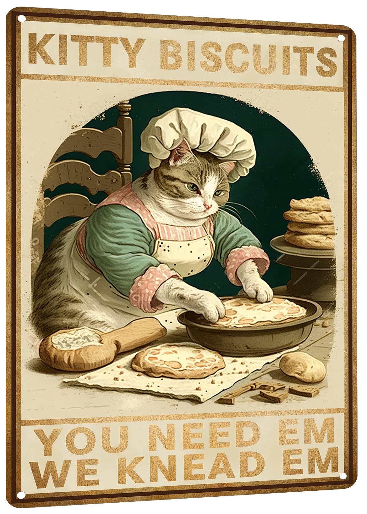Hyblom Cottagecore Decor - Cat Signs - Kitty Biscuits You Need Em We Knead Em Poster - Vintage Home Wall Art Metal Tin Sign 12X8