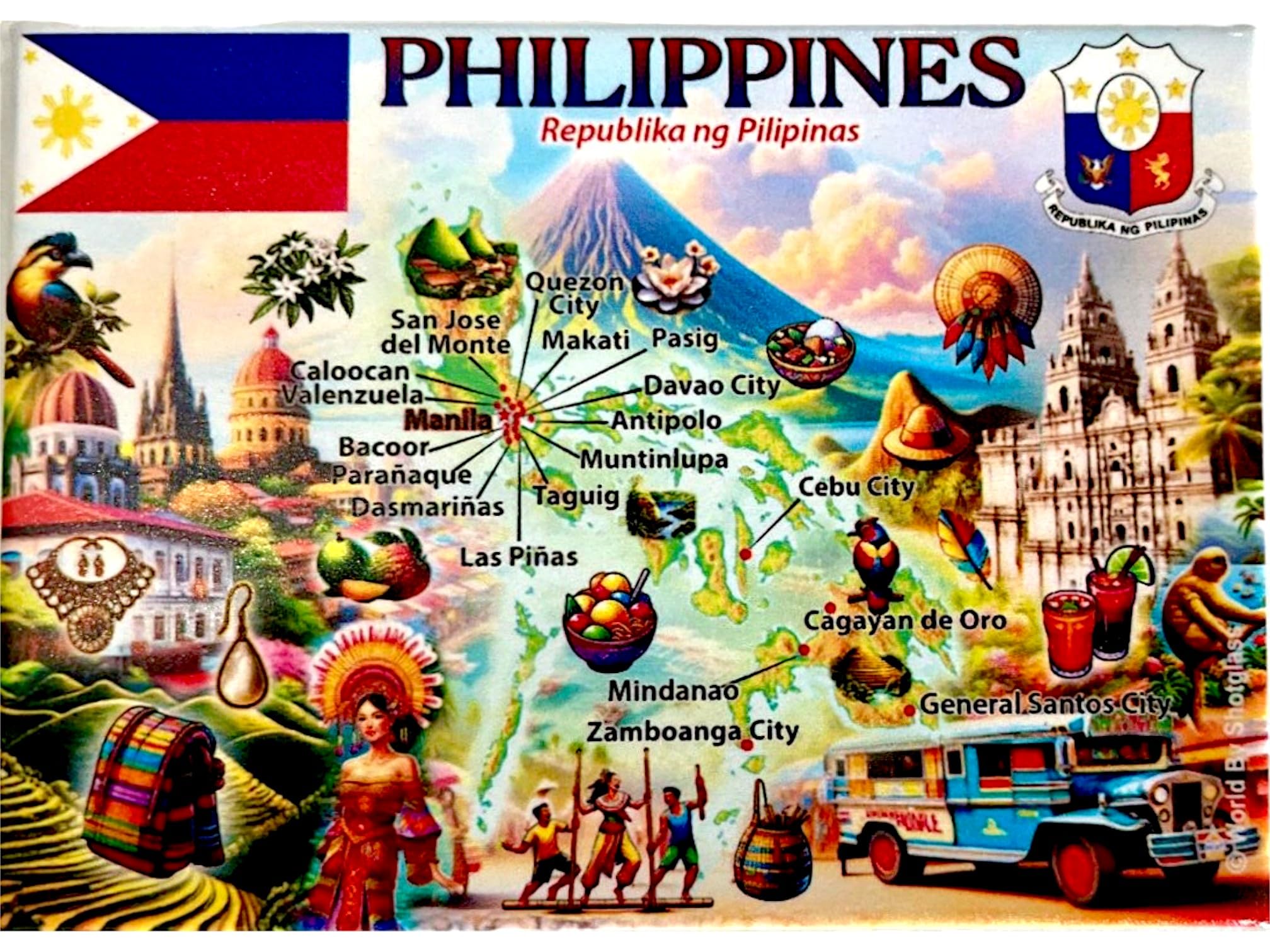 Philippines Graphic Map and Attractions Souvenir Fridge Magnet 2.5 X 3.5