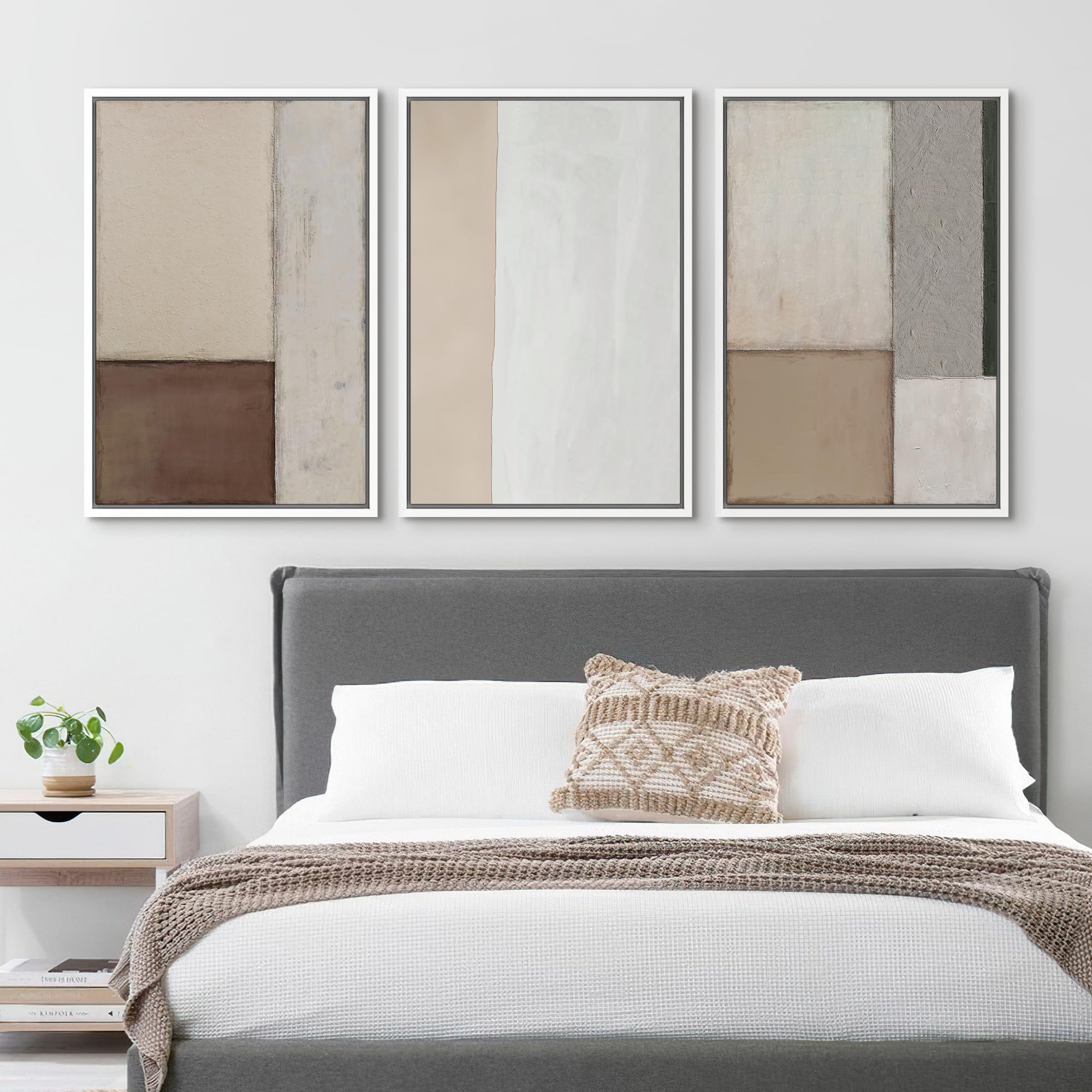 Signford Framed Canvas Print Wall Art Set Neutral Geometric Shapes Illustrations Modern Art Relax/Calm For Living Room, Bedroom,