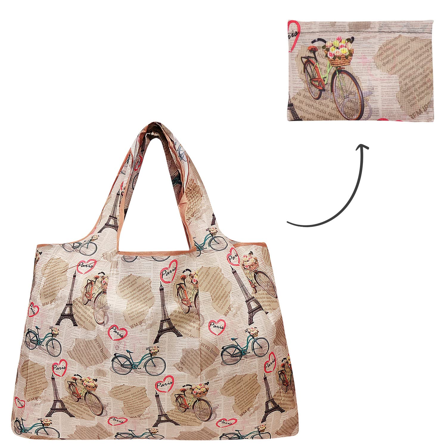 Allydrew Large Foldable Tote Nylon Reusable Grocery Bag, Paris