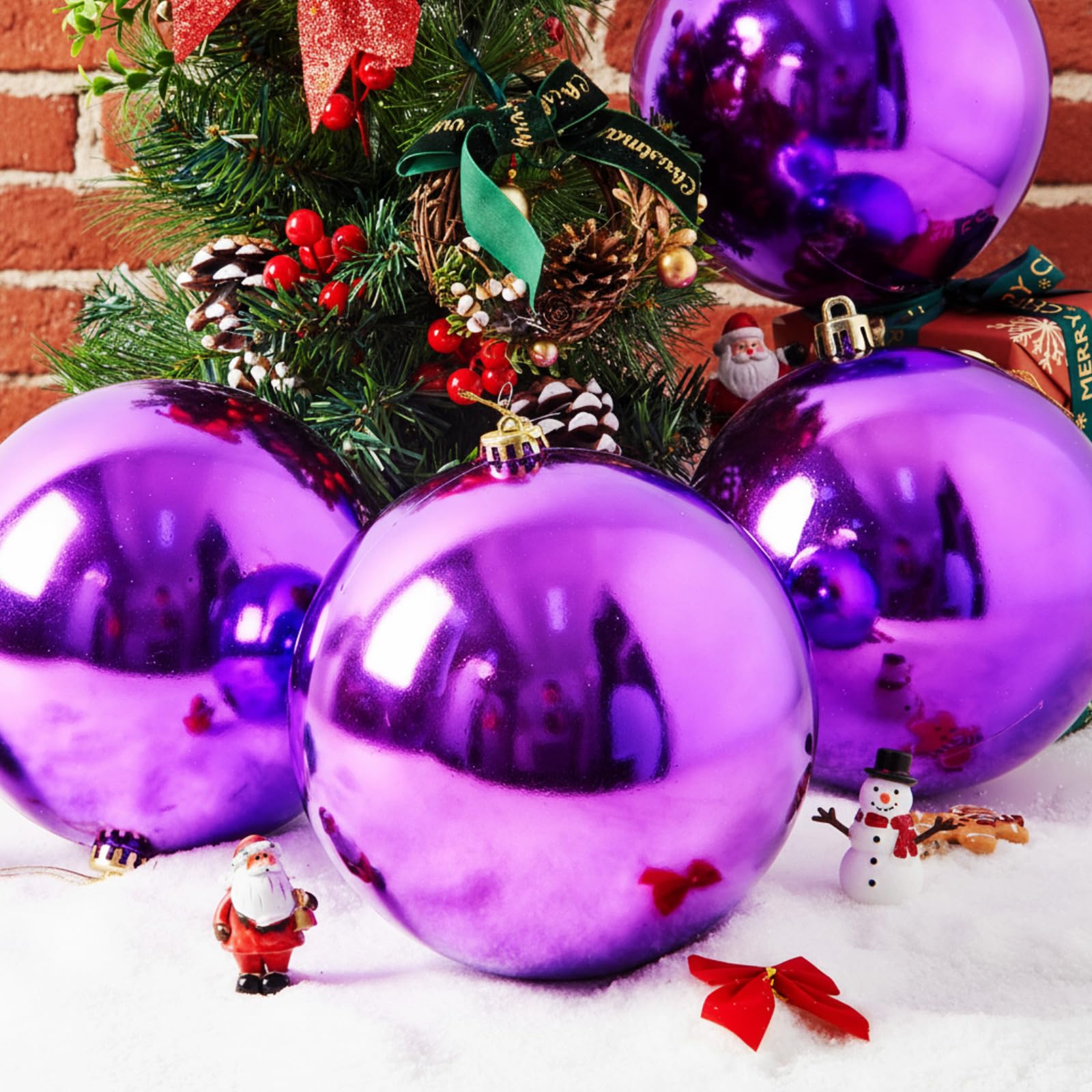 Zubebe 4 Pcs Extra Large Christmas Ball Ornaments 8'' (200 Mm) Giant Oversized Plastic Xmas Ball Big Hanging Christmas Tree Orna