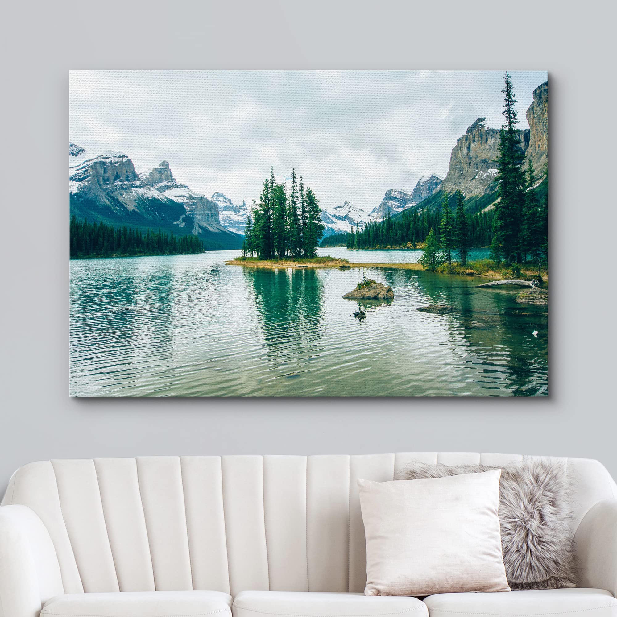 wall26 Canvas Print Wall Art Winter Pine Tree Forest Mountain Lake Nature Wilderness Photography Realism Earth Scenery Rustic Scenic Landscape Colorful for Living Room  Bedroom  Office - 12''x18''