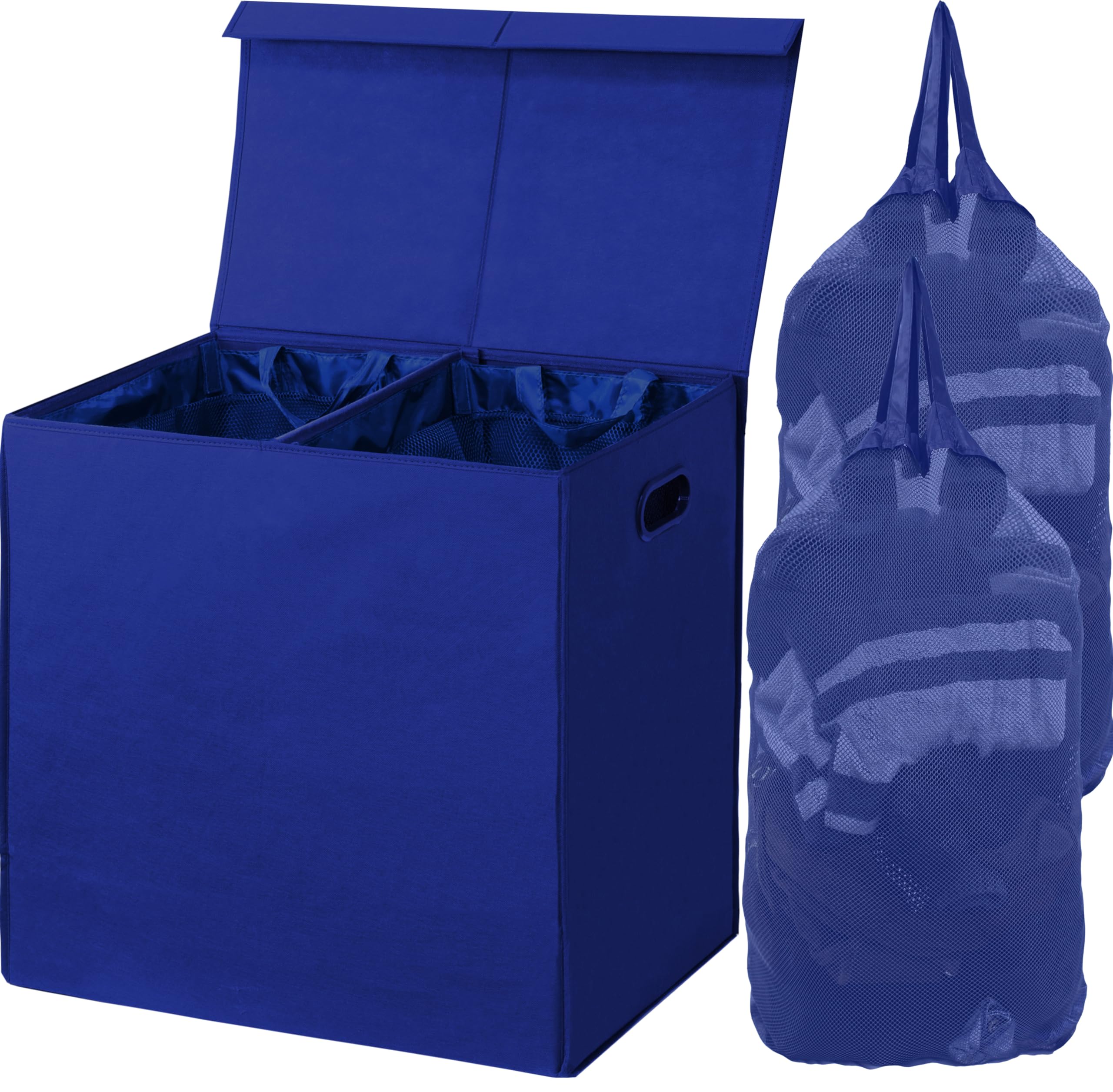 Simple Houseware Double Laundry Hamper With Lid And Removable Bags, Dark Blue