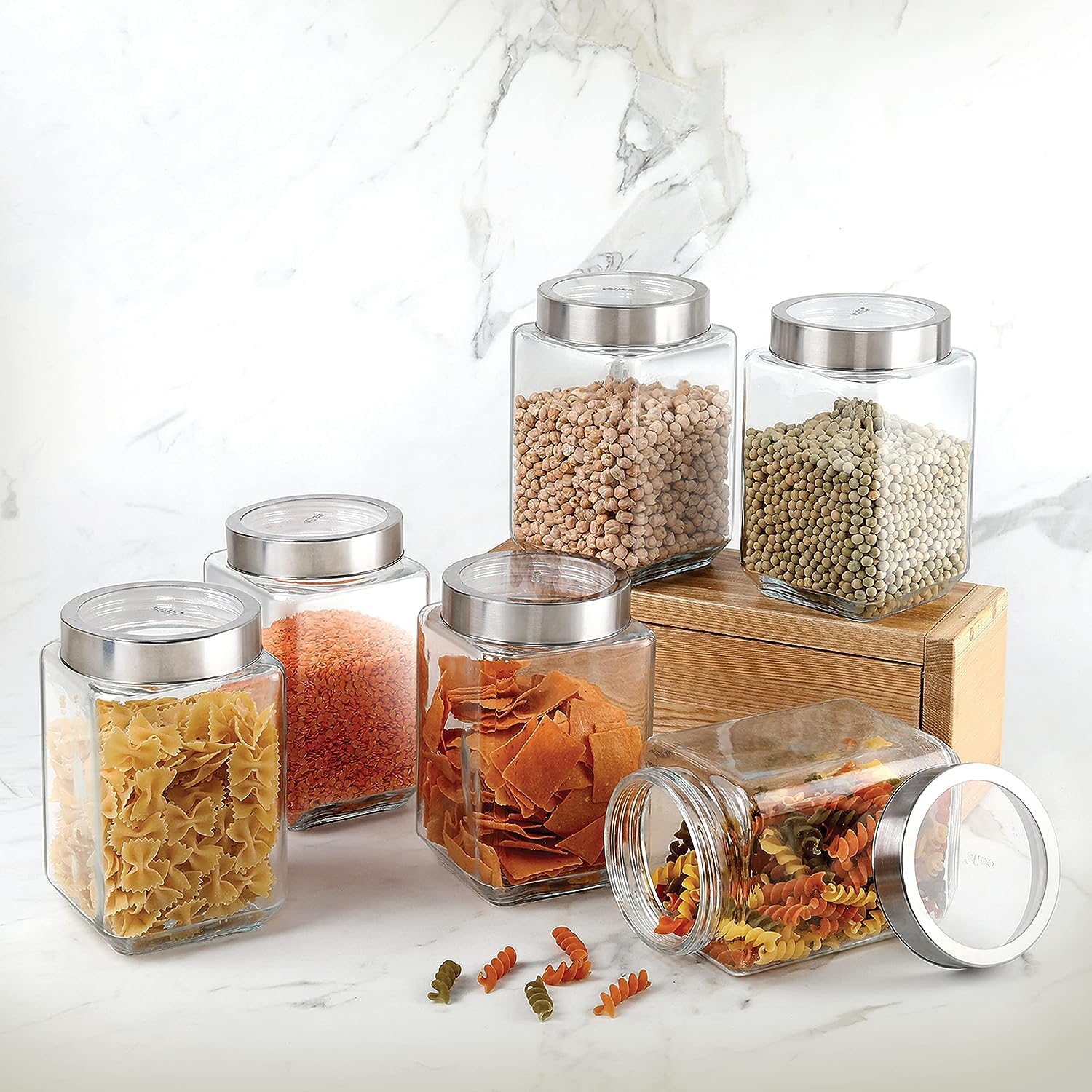 Cello Qube Fresh Glass Storage Jar With See Through Lid Set Of 6, (800 Ml X 6), Transparent | Food Grade, Stackable, Easy Storag