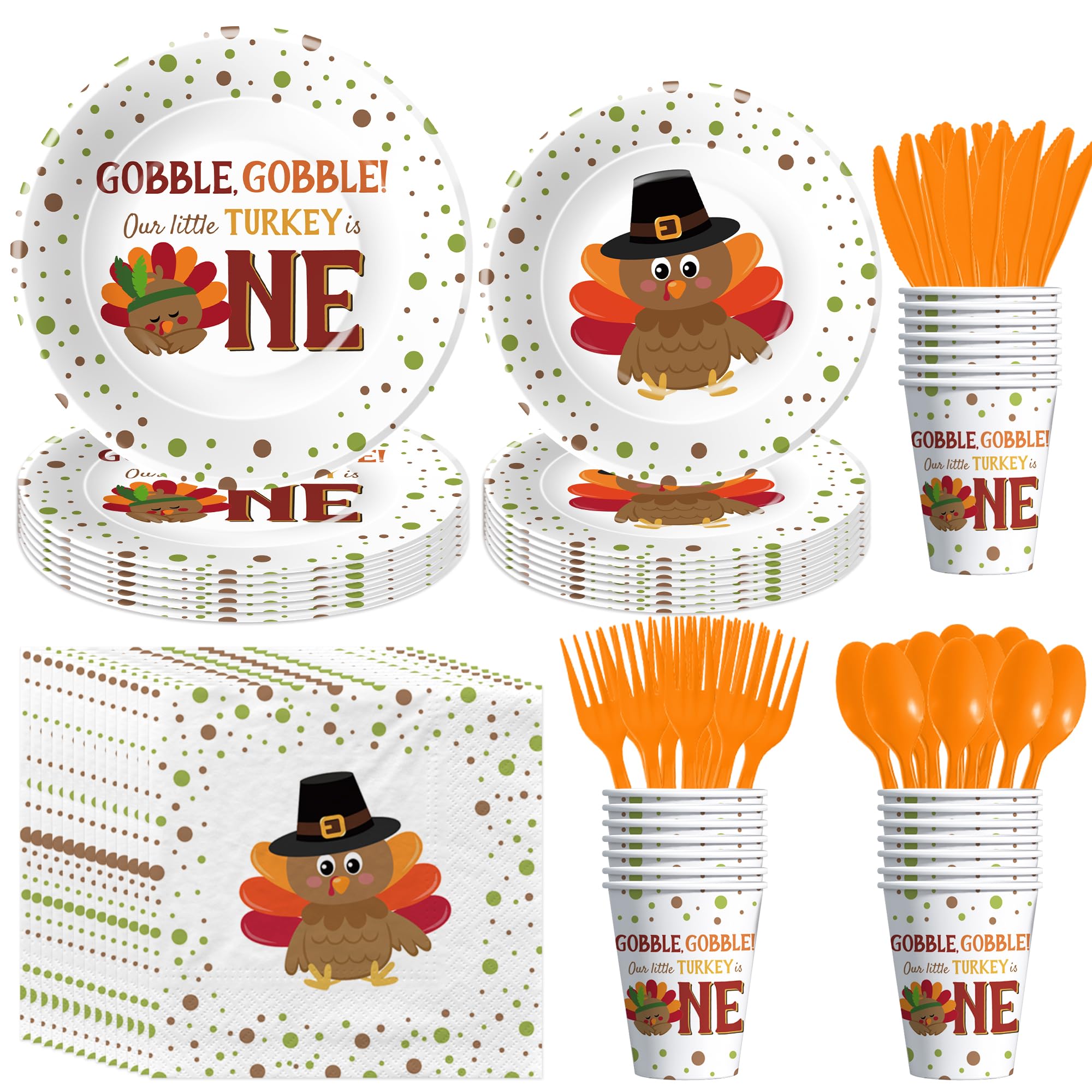 Xenorik Thanksgiving First Birthday Party Supplies Tableware, Little Turkey Is One Birthday Party Decorations, Turkey 1st Paper 