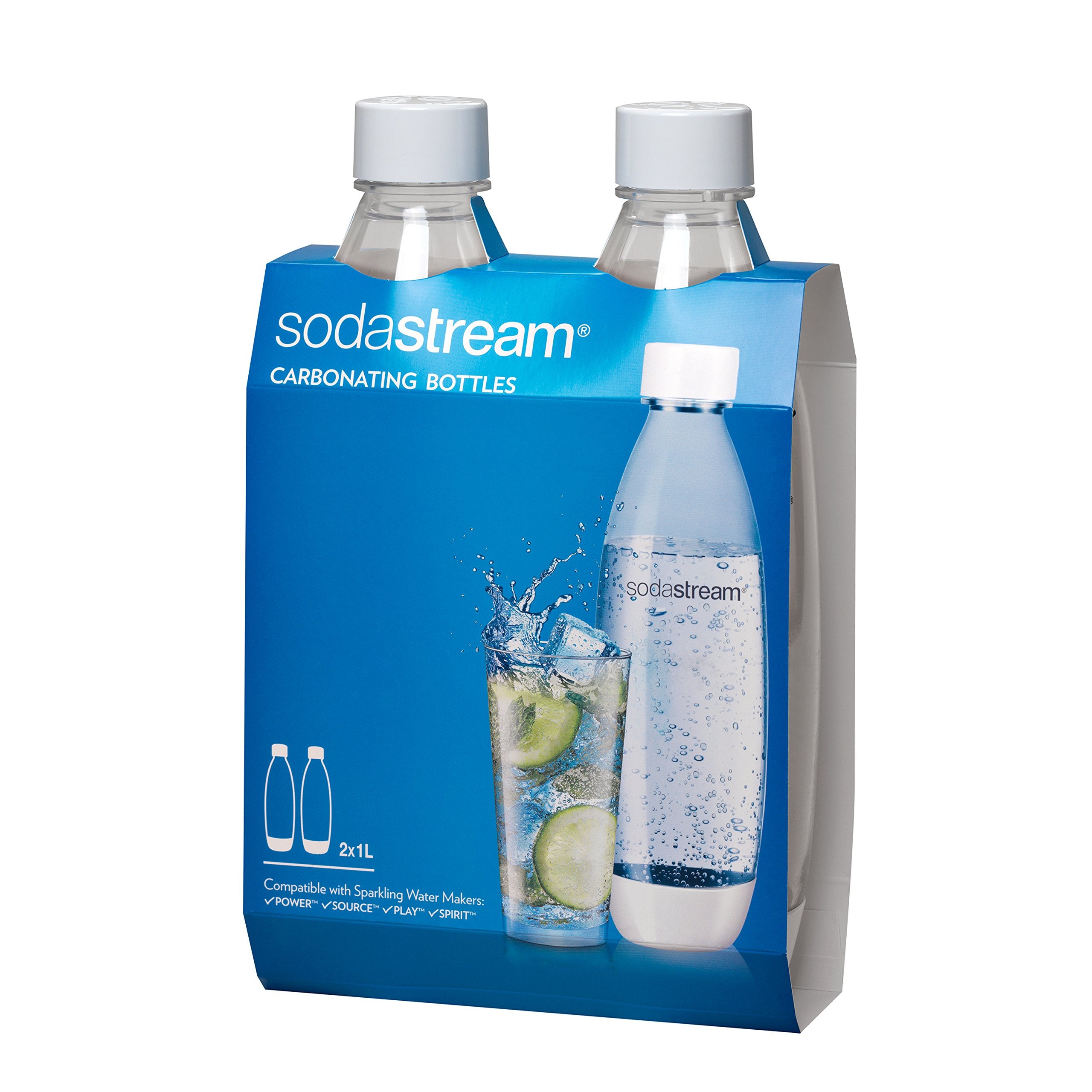 Sodastream White Slim Carbonating Bottles Twin Pack, 1L Pack Of 2