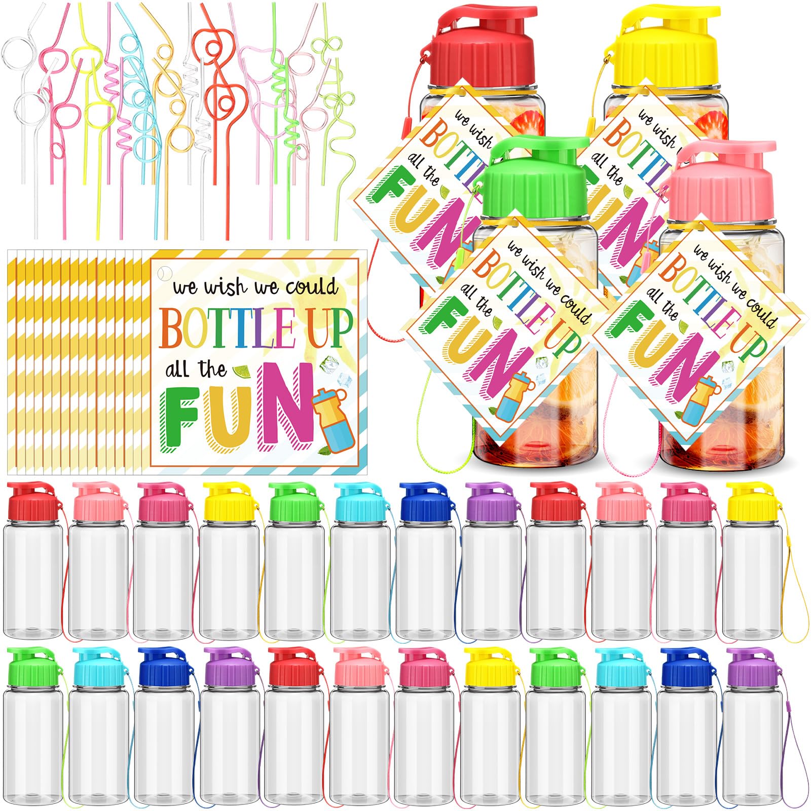 Sunnychicc 24 Set Water Bottles Bulk with Straws 12 oz End of the Year Gifts for Students Kindergarten Sports Water Bottle Summe