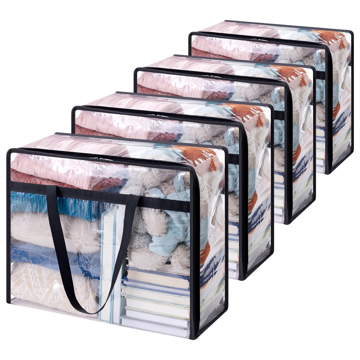 Lifewit 4 Pack Clear Clothes Storage Bags, 90L Plastic Blanket Storage Bags, Vinyl Foldable Moving Bags with Zipper,Closet Organ