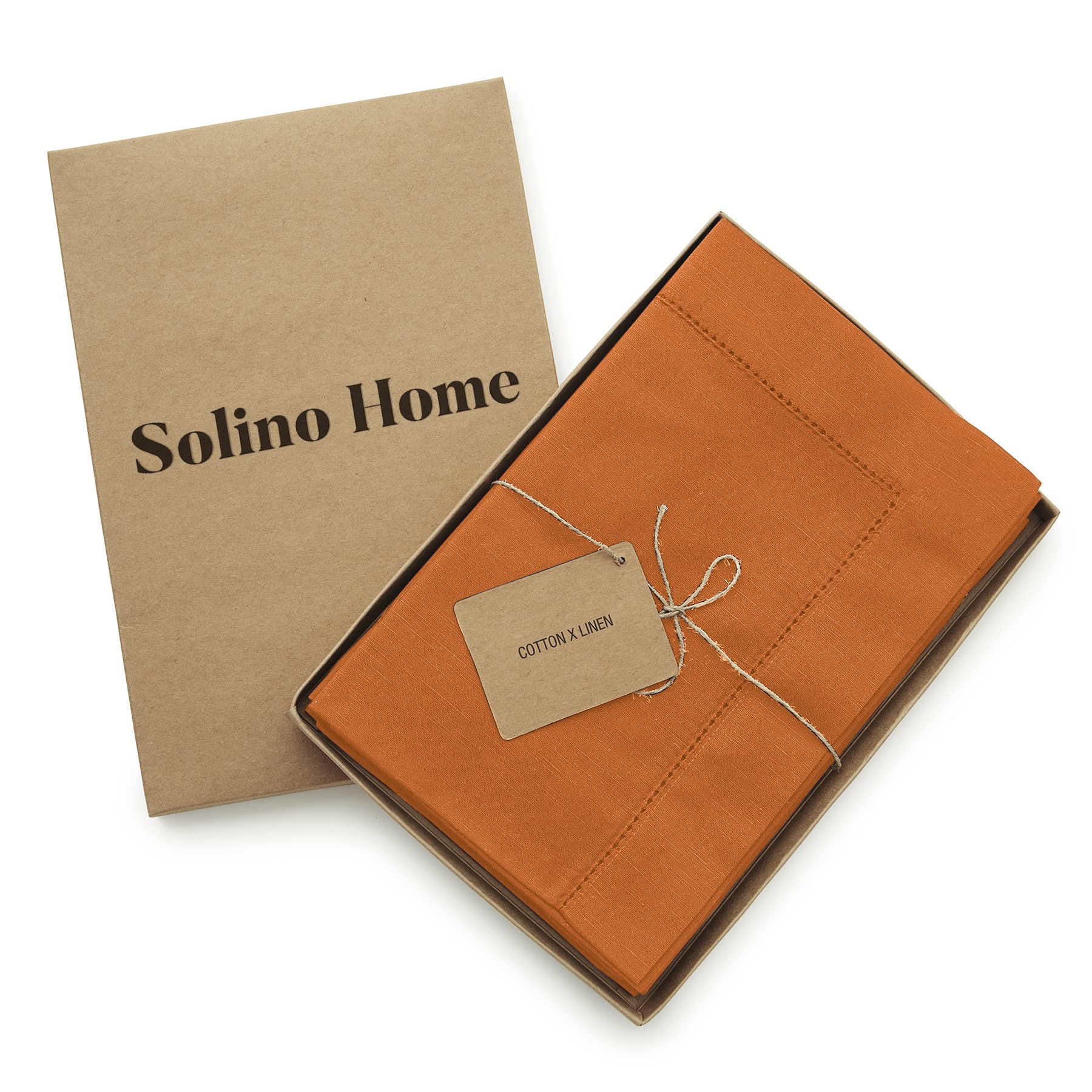Solino Home Dinner Napkins 20 X 20 Inch - Cotton Linen Hemstitch Pumpkin Cloth Napkins Set Of 4 - Handcrafted And Machine Washab