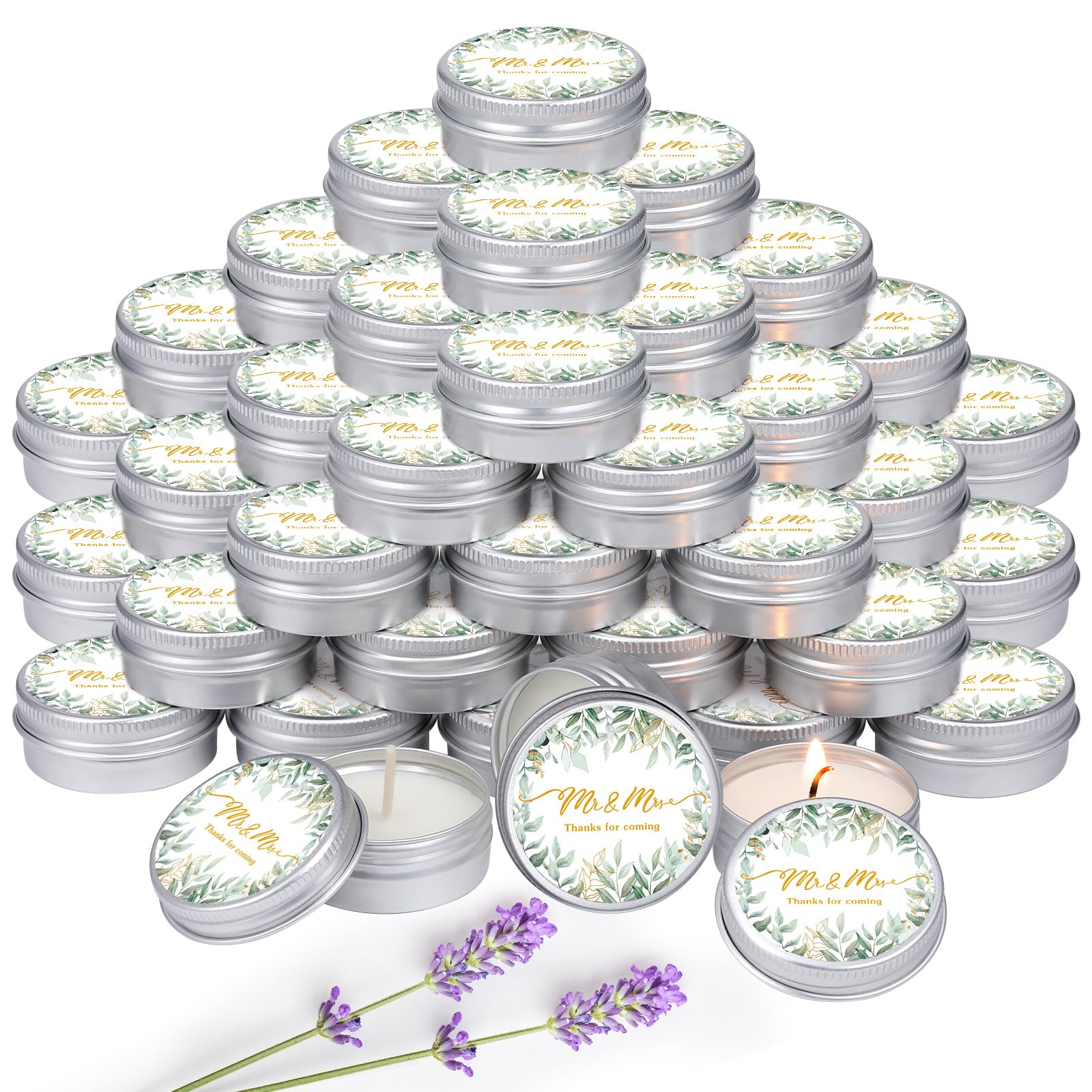 MTLEE Lavender Scented Soy Wax Wedding Candles, 50 Pcs Candle Favors for Guests, Aromatherapy Candles for Bridal Shower, Rustic 