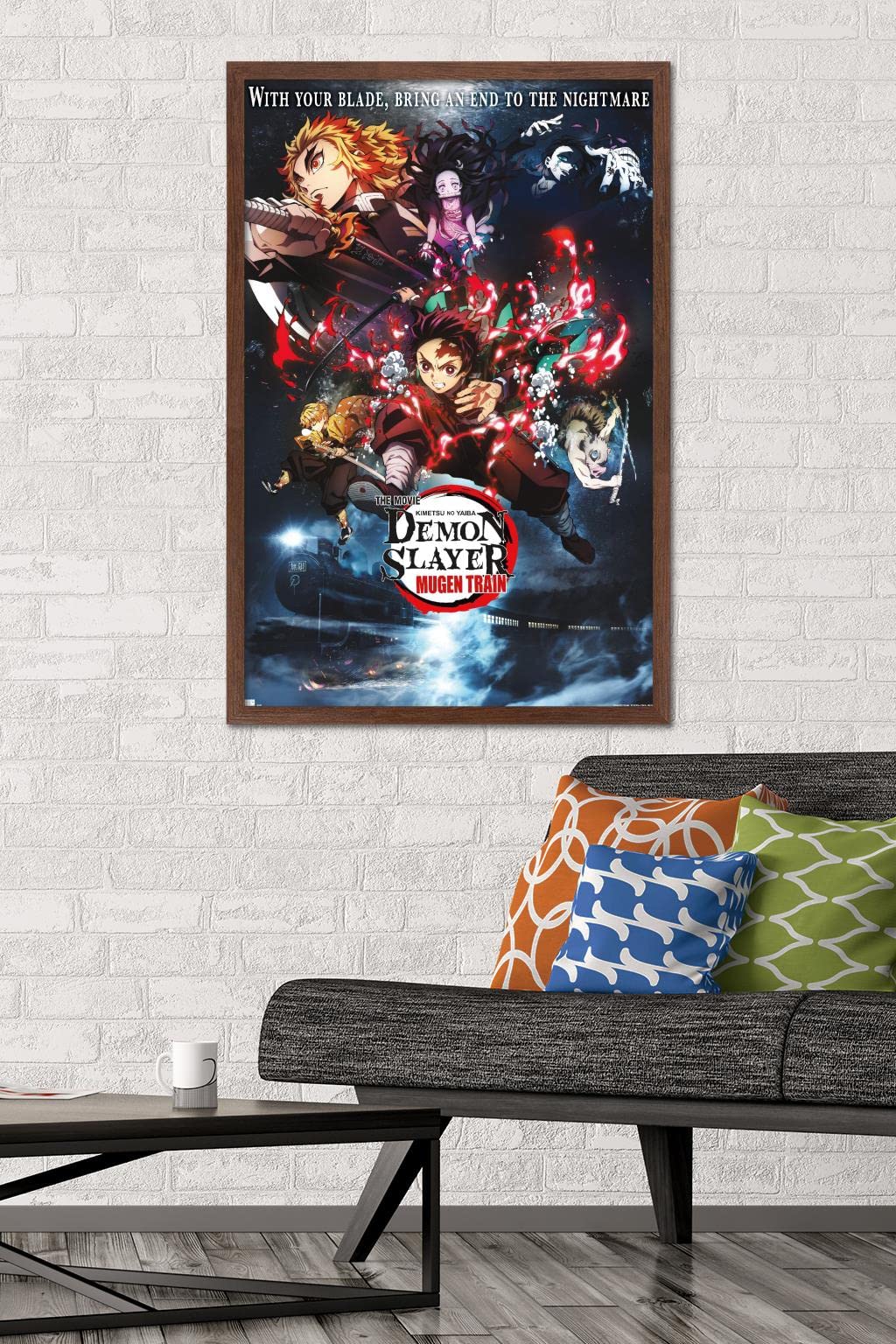 Trends International Demon Slayer: Mugen Train - Collage One Sheet Wall Poster, 22.375'' X 34'', Mahogany Framed Version