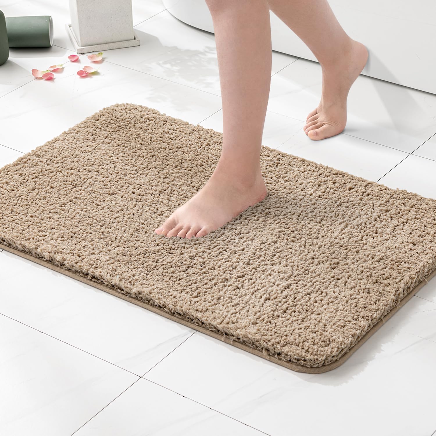 Miulee Tan Absorbent Bathroom Rugs, Soft Large Bath Mats Non-Slip And Quick-Drying For Bathroom Floor Bathtub Showers, Machine W