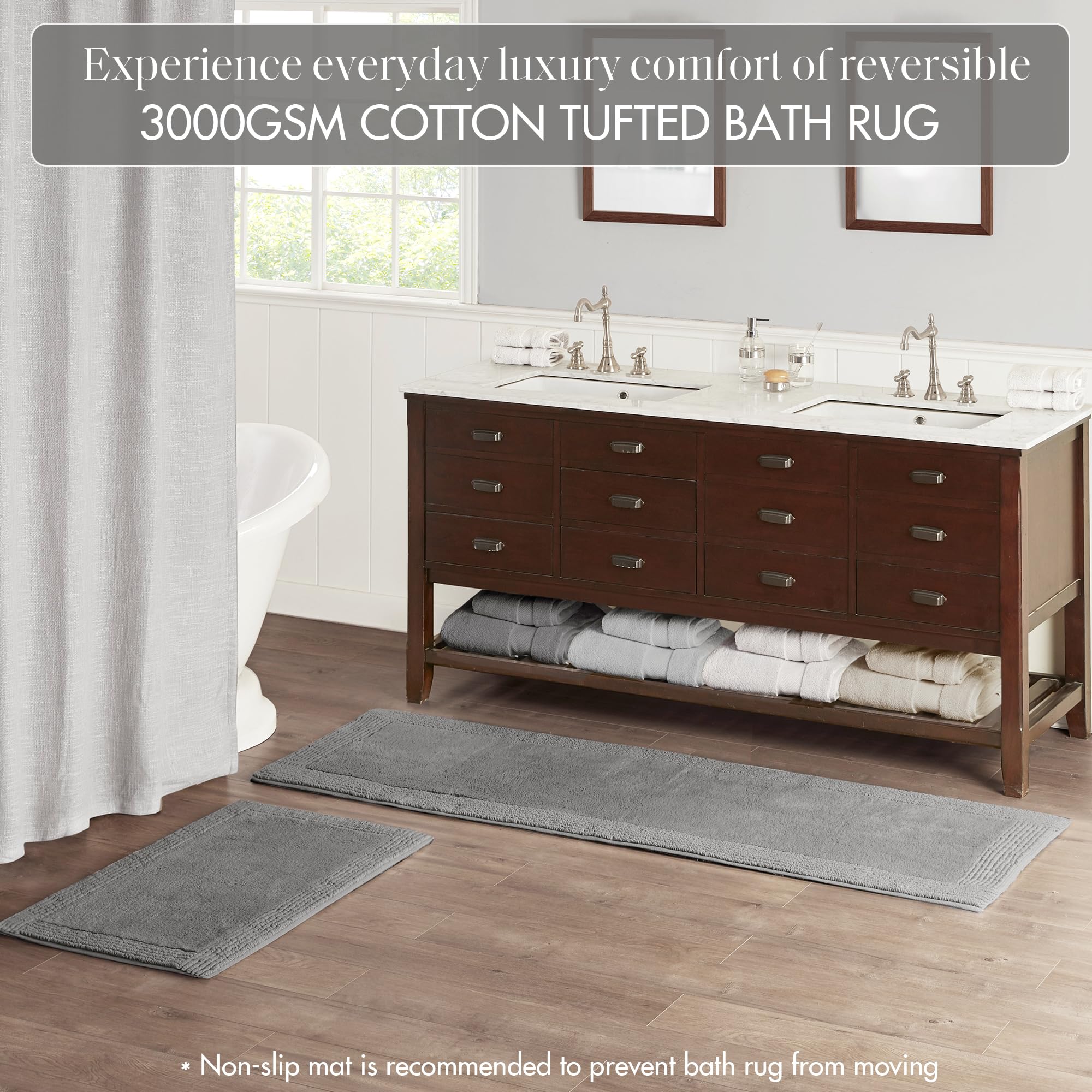 Madison Park Signature Splendor Reversible 100% Cotton Tufted Bathroom Rug-3000 Gsm Hotel Quality Luxurious Plush High Pile Bath