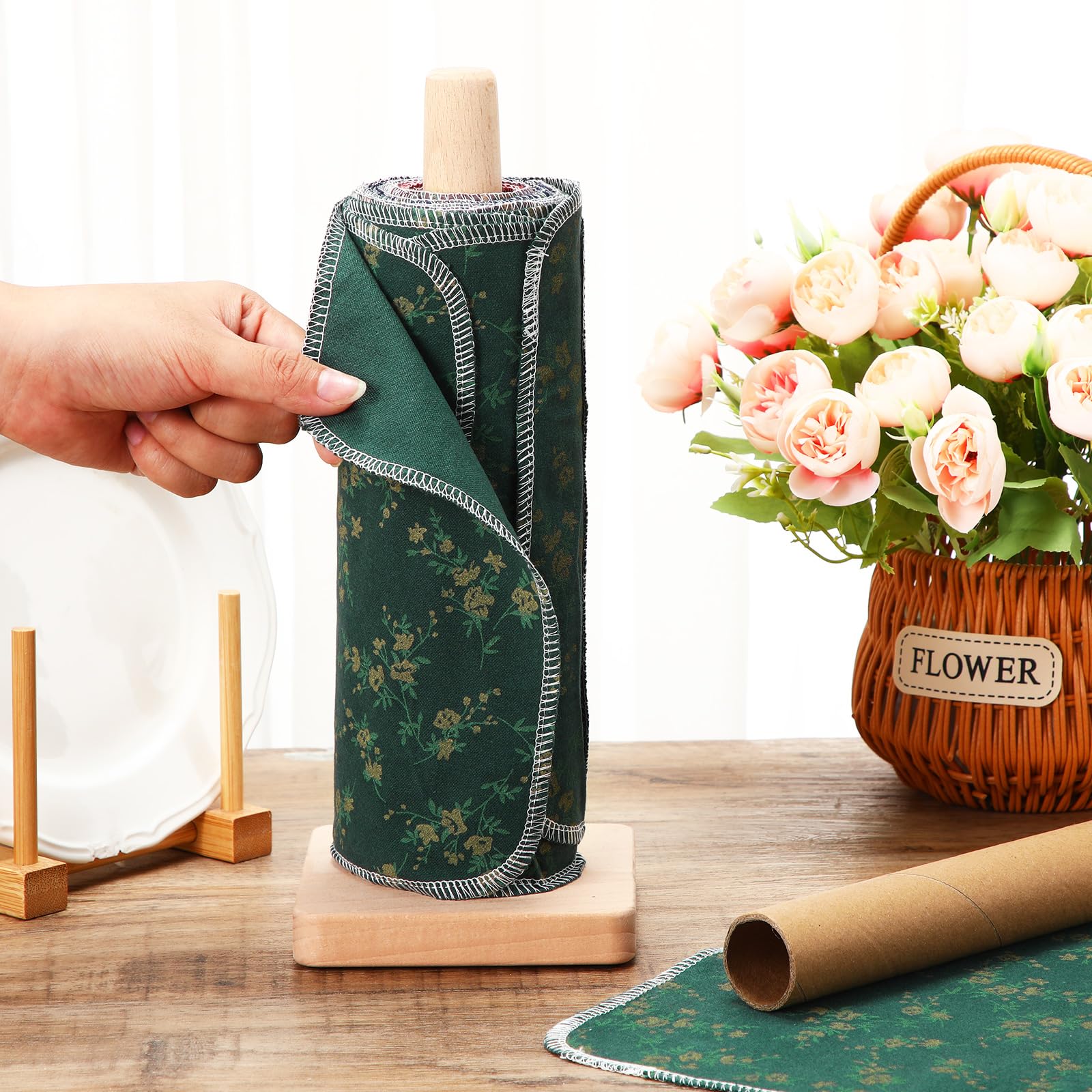 VitalCozy 25 Pcs Reusable Paper Towels Reusable Cotton Towels Toilet Absorbent Washable Paper with Roll Kitchen Dishcloth for Ki