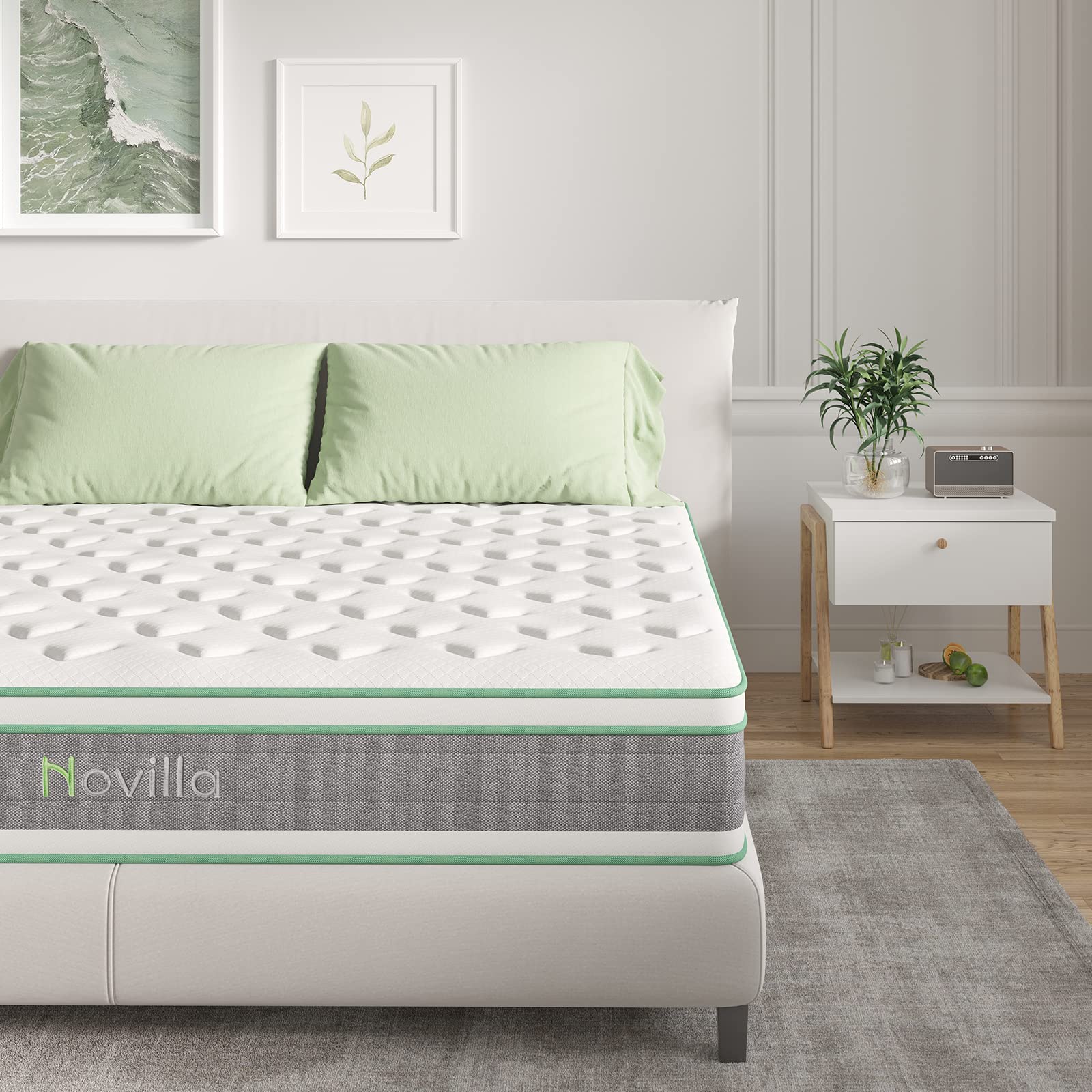 Novilla Queen Size Mattress  10 Inch Hybrid Mattress in a Box  Individually Wrapped Pocket Coils Innerspring Mattress for Motion Isolation  Pillow Top Mattress with Medium Firm Feel  Groove
