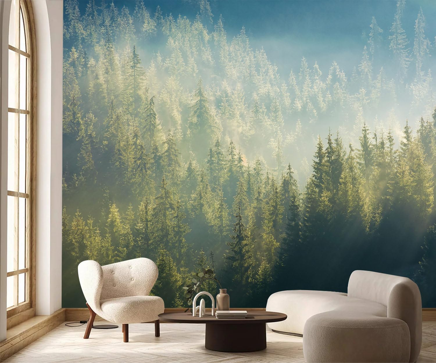 PYFFYP- Green Forest and Mountains Wallpaper wall murals for Living Room(Not Peel and Stick)