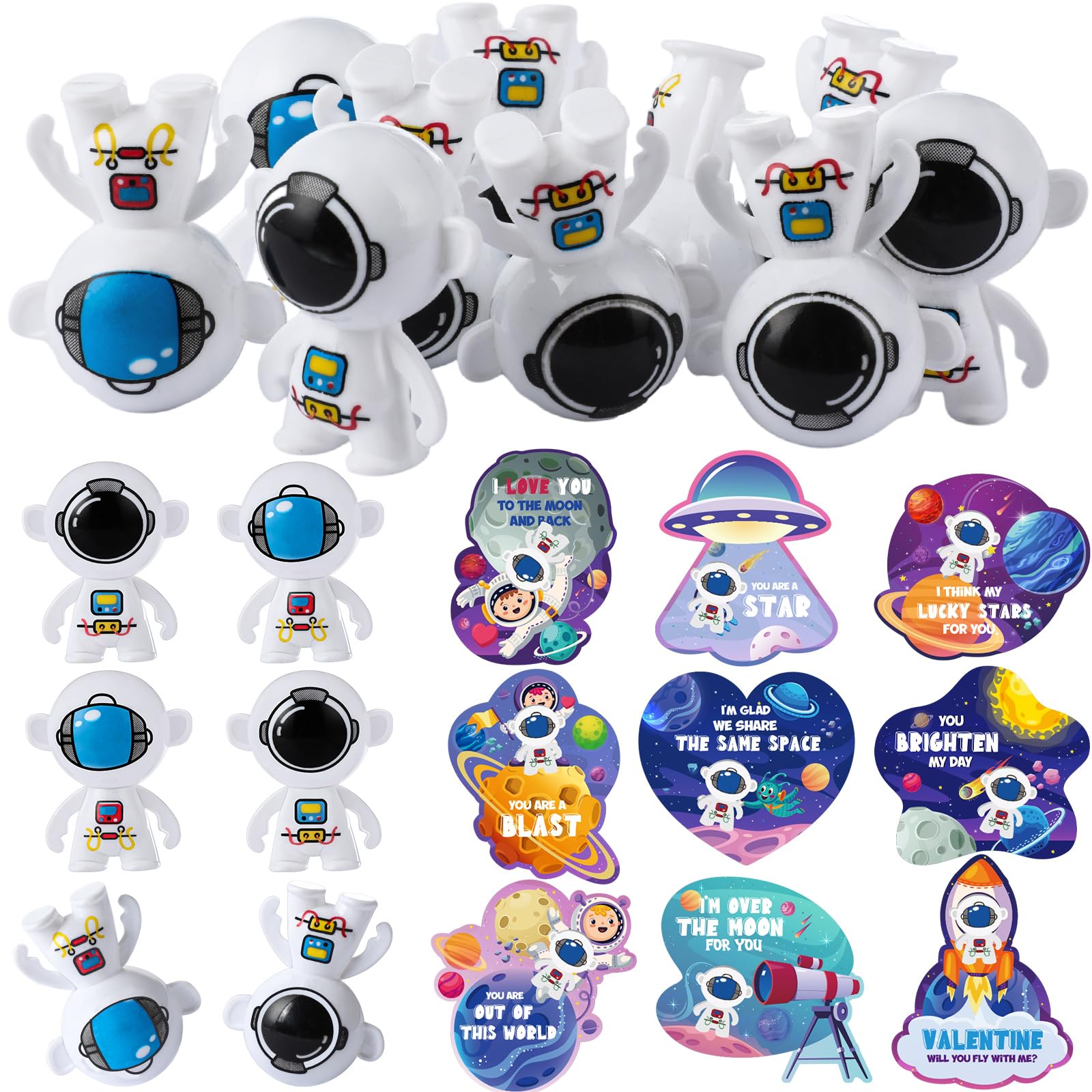 Pasimy 36 Sets Valentines Toys With Cards For Classroom Outer Space Tumbler Bulk Mini Astronaut Exchange Gifts Novelty Planets S