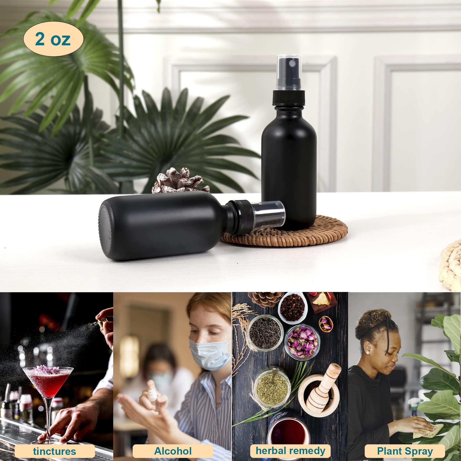 Nooeeiss Frosted Black Glass Small Spray Bottle 2 Oz 24 Packs,Fine Mist Sprayer Small Clear Bottles,Refillable Containers Mini S