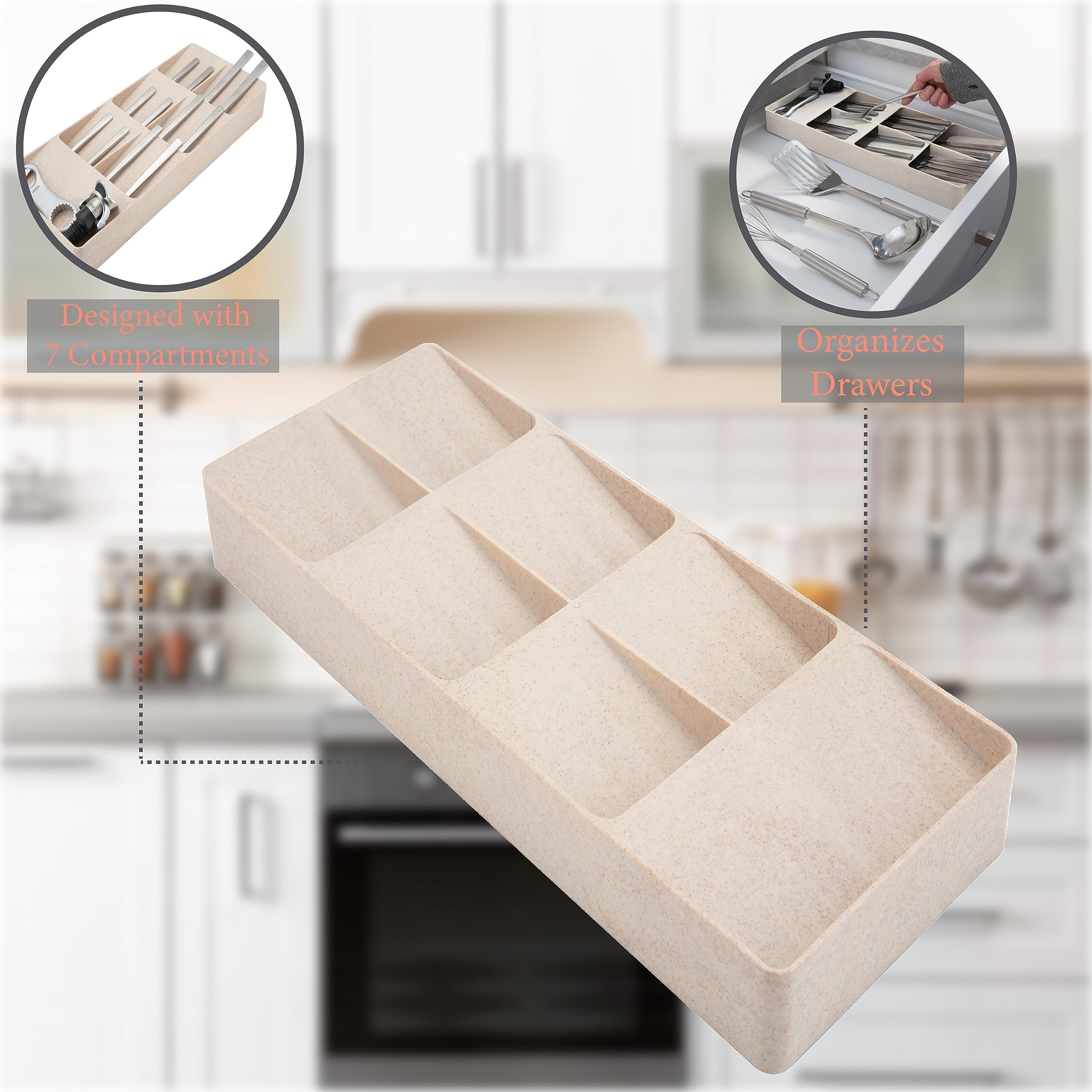 Kitchen Details 7 Slot Drawer 7 Compartment Cutlery Organizer, Natural