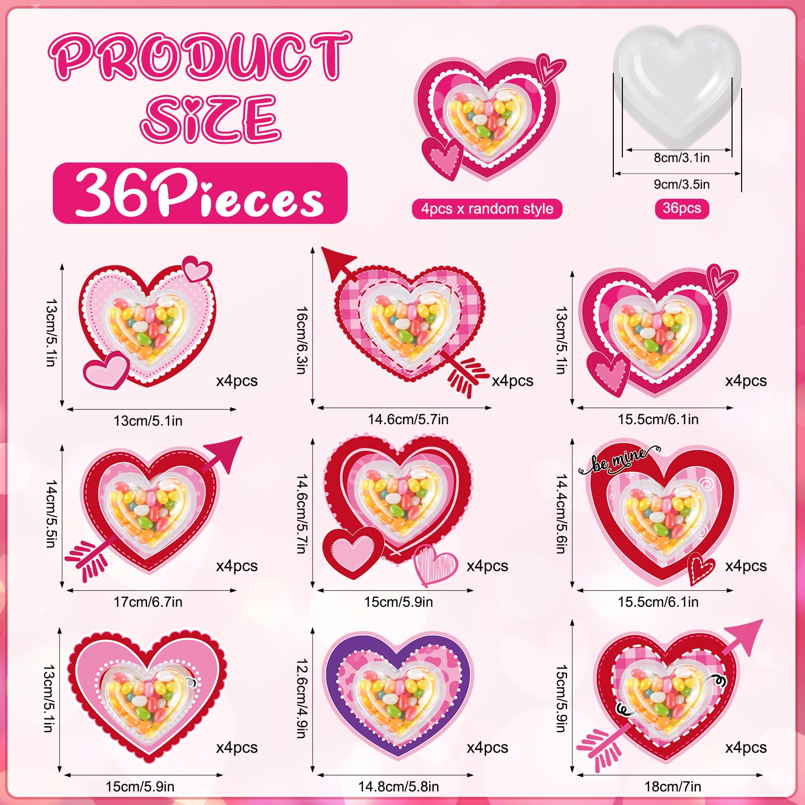 36Set Valentines Day Cards With Candy Dome Holder, Heart Shaped Valentines Candy Holder Cards For Kids, Funny Valentines Exchang