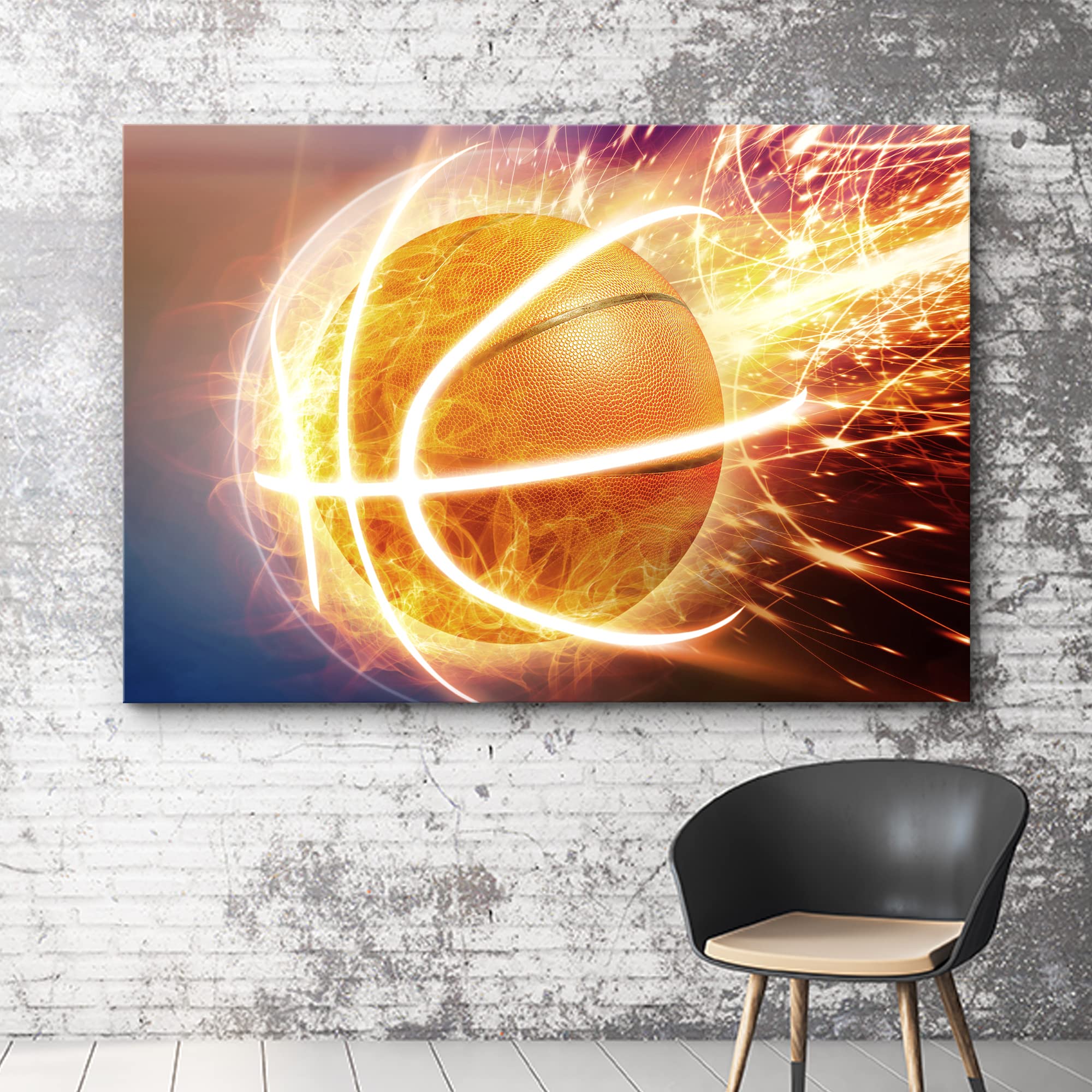 Wall26 Canvas Wall Art Print Set Fiery Sparks Fly From Basketball Sports Athletes Digital Art Modern Art Modern Scenic Colorful