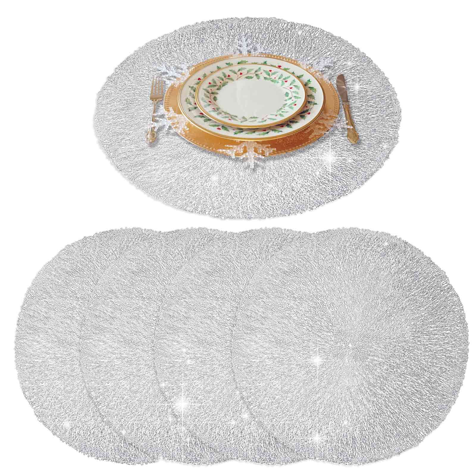 Giverare Placemats Set Of 4, Round Heat-Resistant Vinyl Placemat, 15 Inch Non-Slip Washable Pvc Table Mat, Easy To Clean Premium