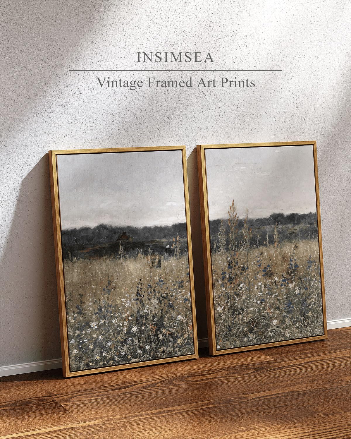 Insimsea 2 Pcs Framed Wall Art Vintage Landscape Decor, Meadow Scenery Paintings Above Bed Wall Decor, Canvas Prints, Living Roo