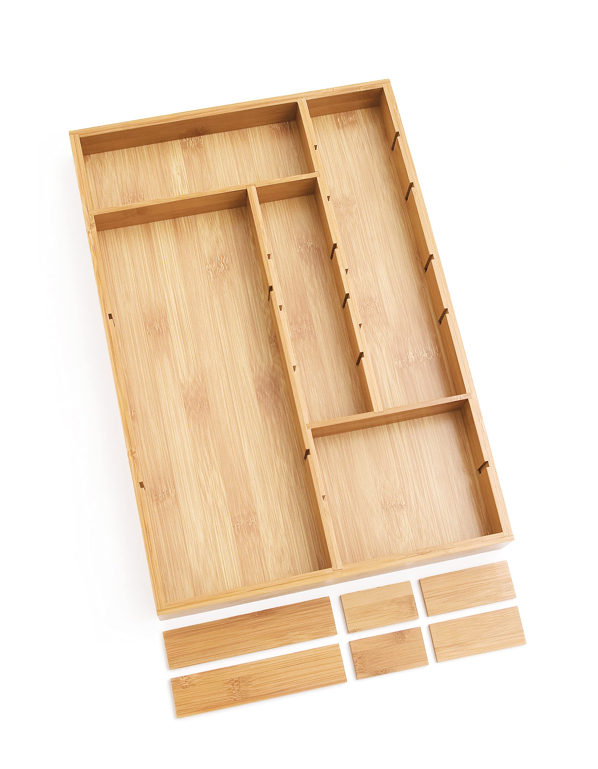 Lipper International 8397 Bamboo Wood Adjustable Drawer Organizer With 6 Removable Dividers, 12'' X 17-1/2'' X 1-7/8''