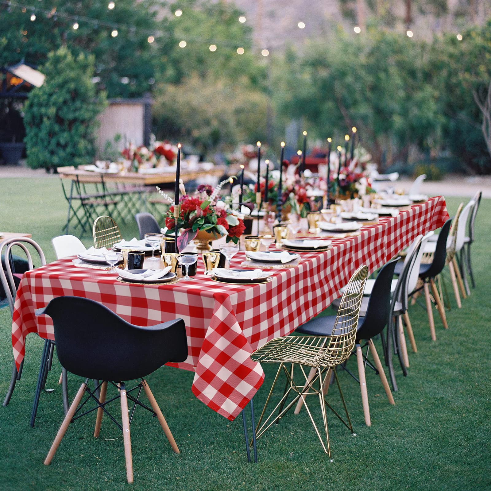 Hiasan Red And White Checkered Tablecloth Rectangle - Stain Resistant, Waterproof And Washable Plaid Table Cloth For Picnic, Hol