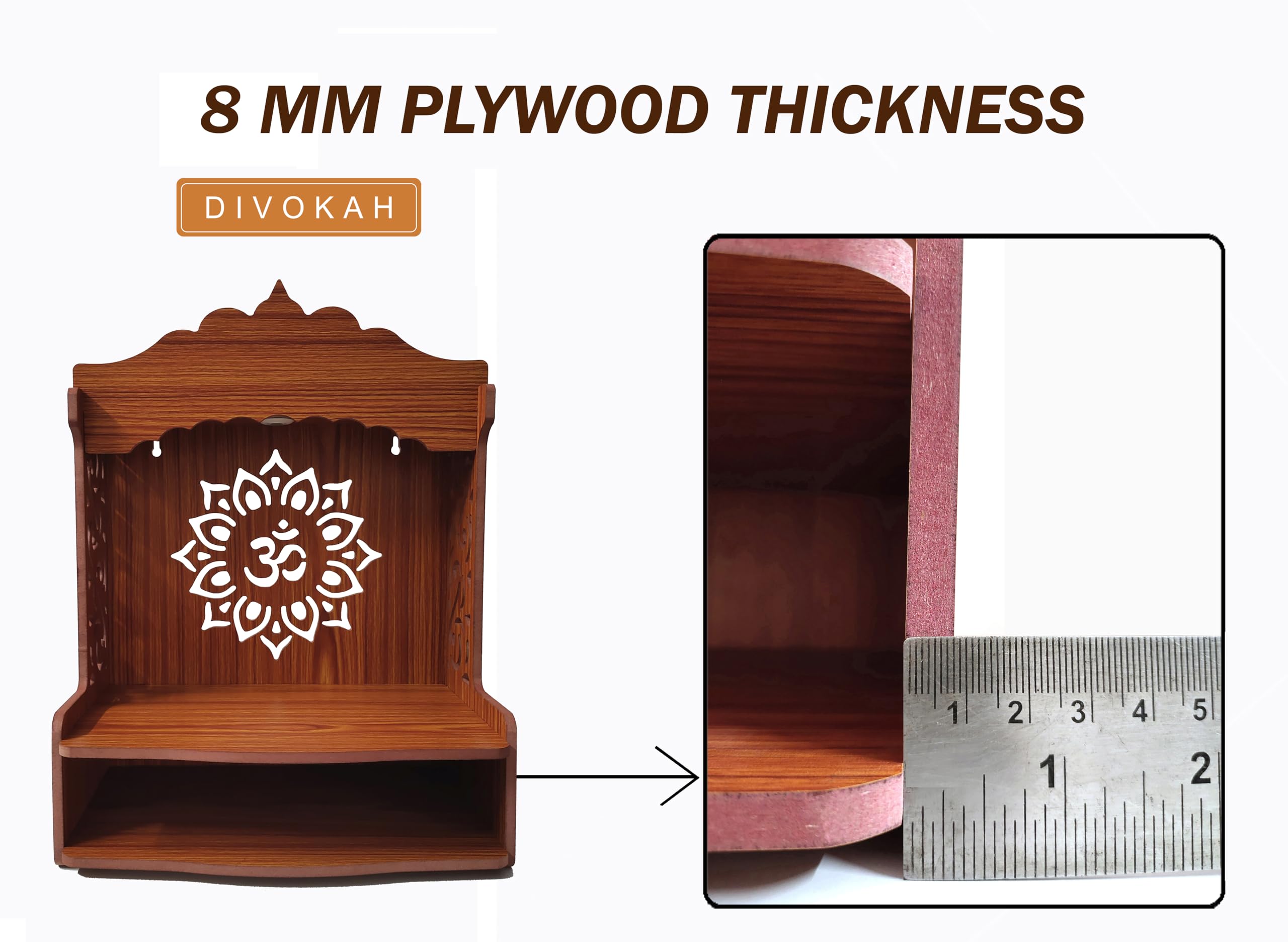 Divokah Beautiful Wooden Pooja Mandir For Home/Temple For Home And Office/Puja Mandir/Puja Stand/Pooja Mandapam With Led Spot Li
