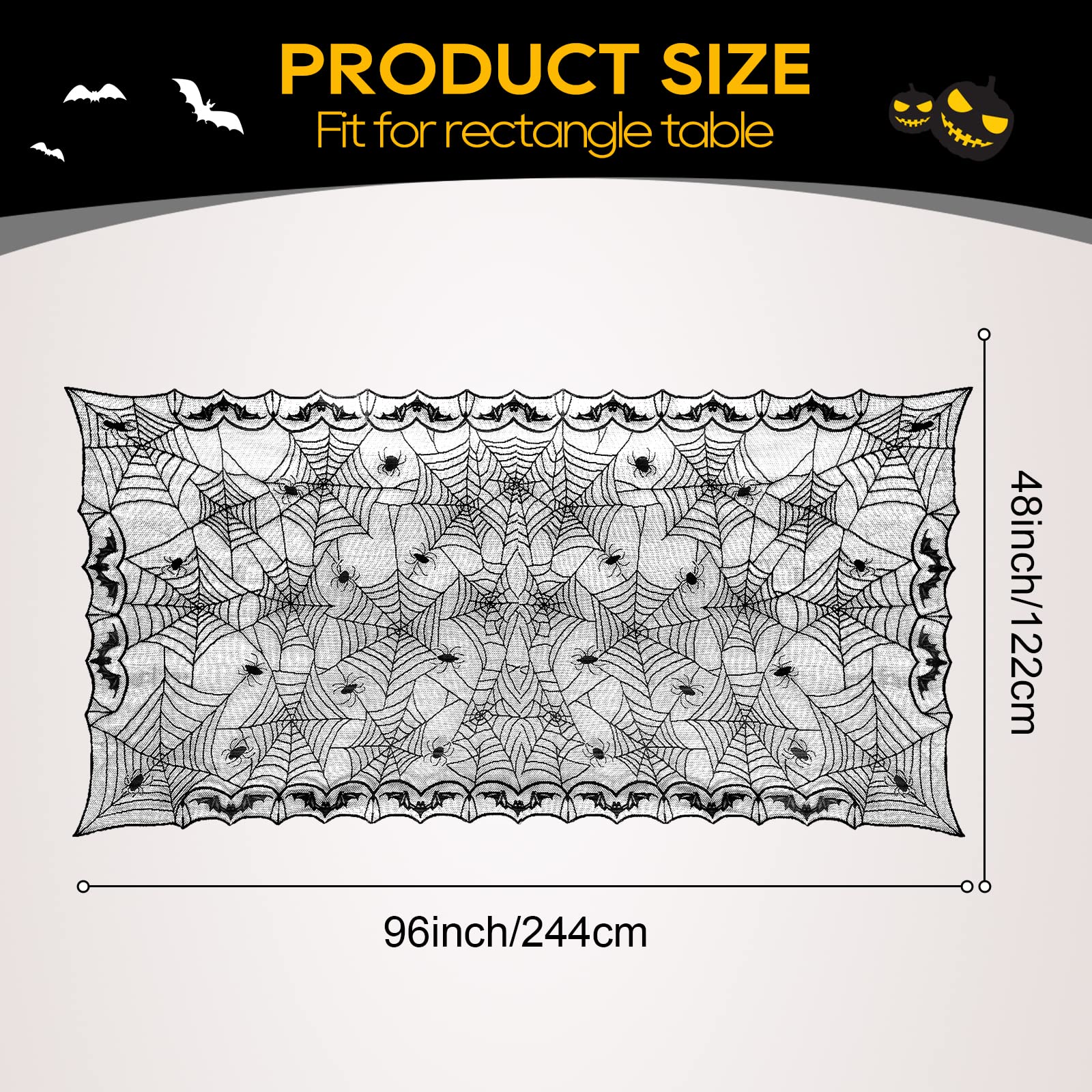 Ezakka Halloween Table Cloth, Spider Web Table Cloth Black Tablecloth Lace Fabric Table Cloths Halloween Table Cover For Rectang