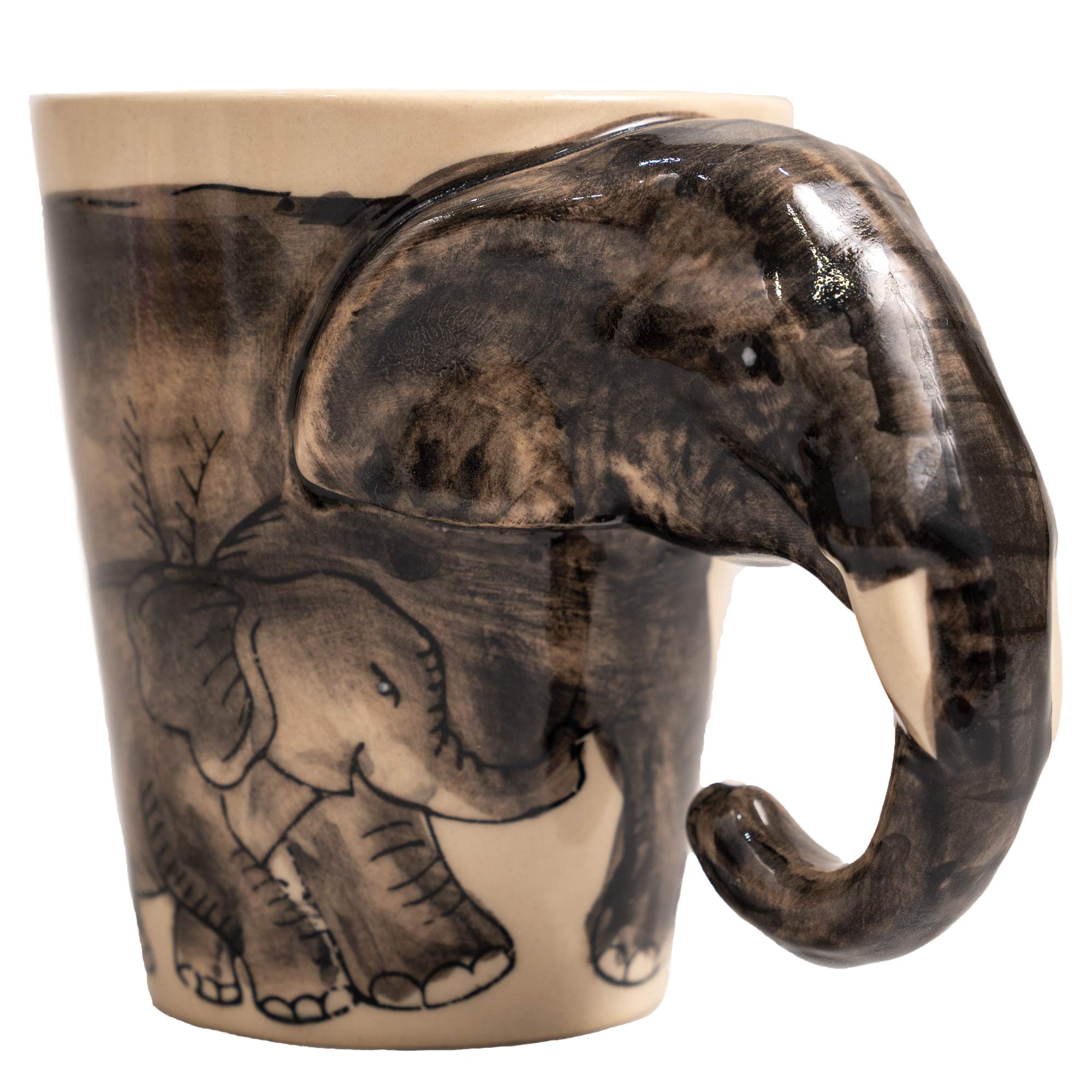 IYARA CRAFT 3D Elephant Coffee Mug 11oz - Handle is Sculpted Trunk, Cute Wildlife Design, Quality Ceramic, Microwave & Dishwashe