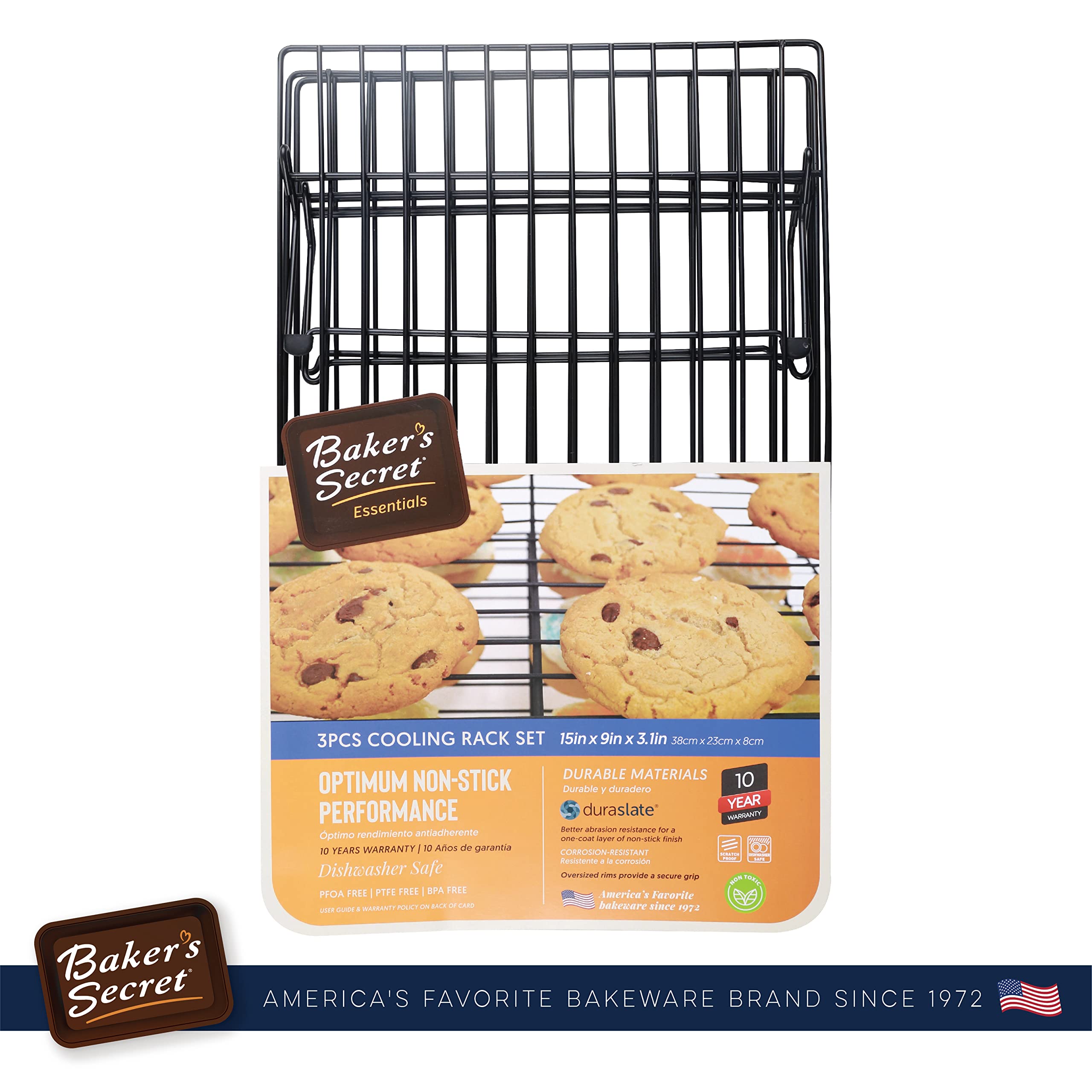Baker'S Secret Set Of 3 Cooling Rack, Nonstick Coating For Easy Release, For Baking Roasting Cooking, Dishwasher Safe Diy Home B