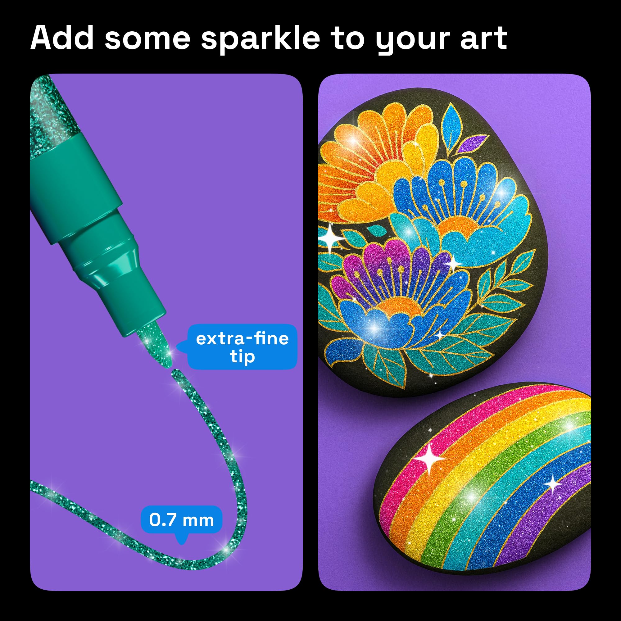 ARTISTRO 12 Glitter Paint Pens for Glass Marking, Rock Painting, Ceramic, Wood, Fabric, Scrapbooking, DIY Craft Making, Coloring