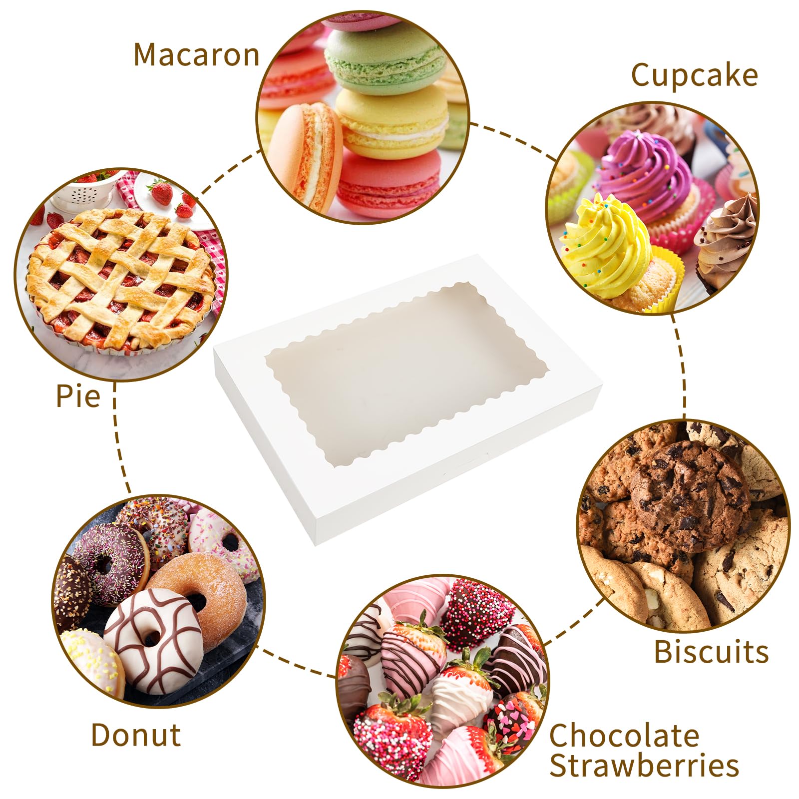 Moretoes 40pcs 16x11x2.5 Inches White Bakery Boxes Cookie Boxes with Window Donut Boxes Auto-Popup Cake Boxes for Pastries  Pies  Muffins  Chocolate Covered Strawberries