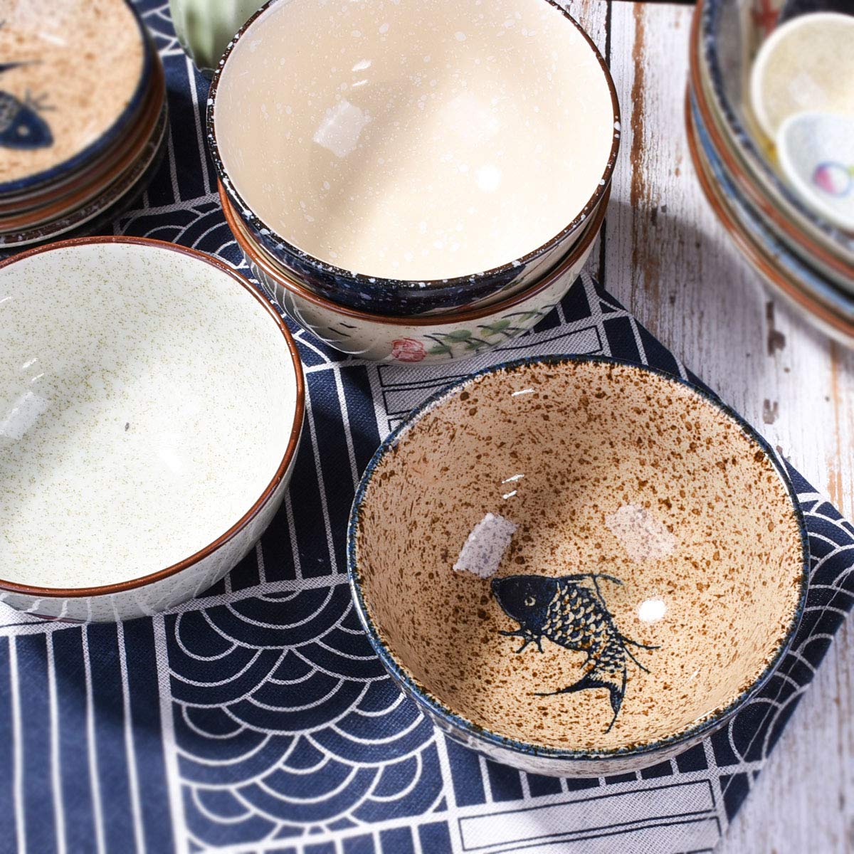 Whitenesser 4.5 Inch Japanese Style Rice Bowls Set Of 4 Porcelain Small Asian Bowl Set For Cereal Soup Dessert Snack,Hand-Painte