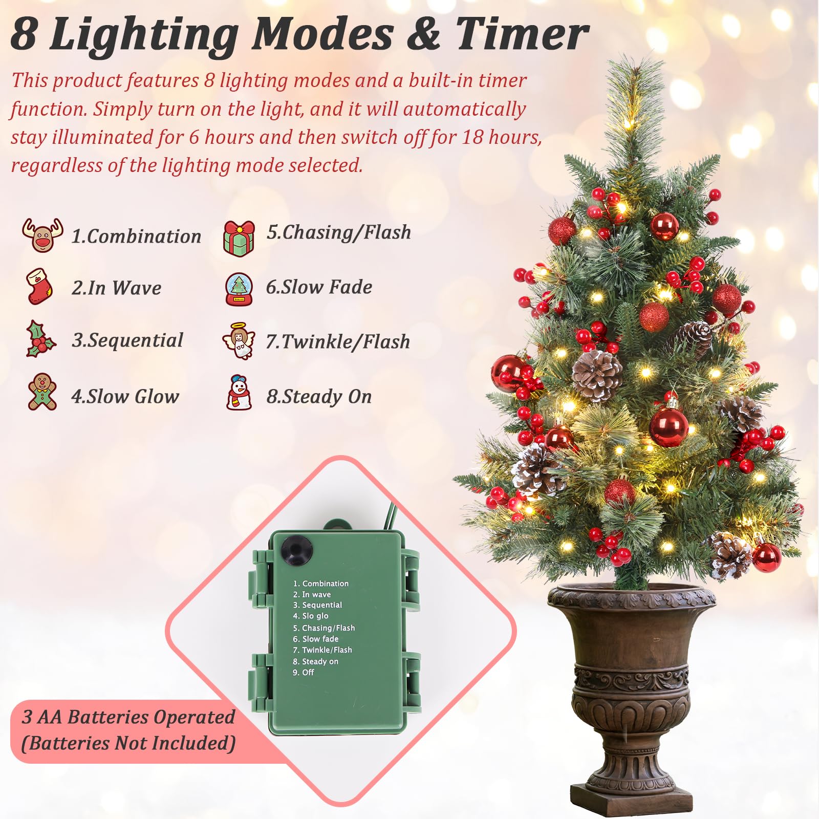 TOWPONICS Set of 2 Outdoor Pathway Christmas Trees with Lights, 30in Prelit Battery Operated Artificial Xmas Tree Holiday D  cor