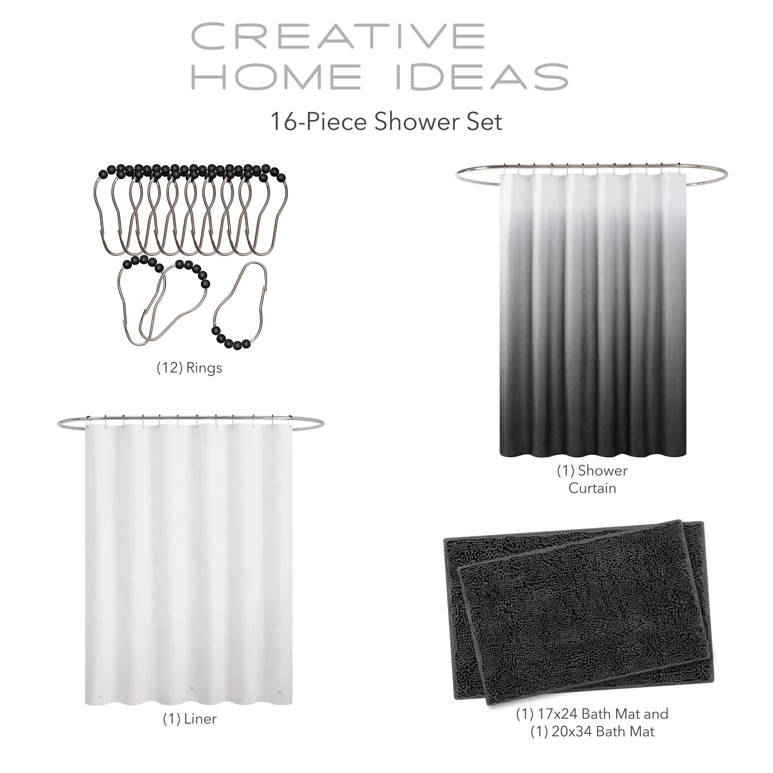 Creative Home Ideas Bathroom Sets With Shower Curtain And Rugs| Shower Curtain Sets With Rugs Includes Shower Curtain, Liner Set
