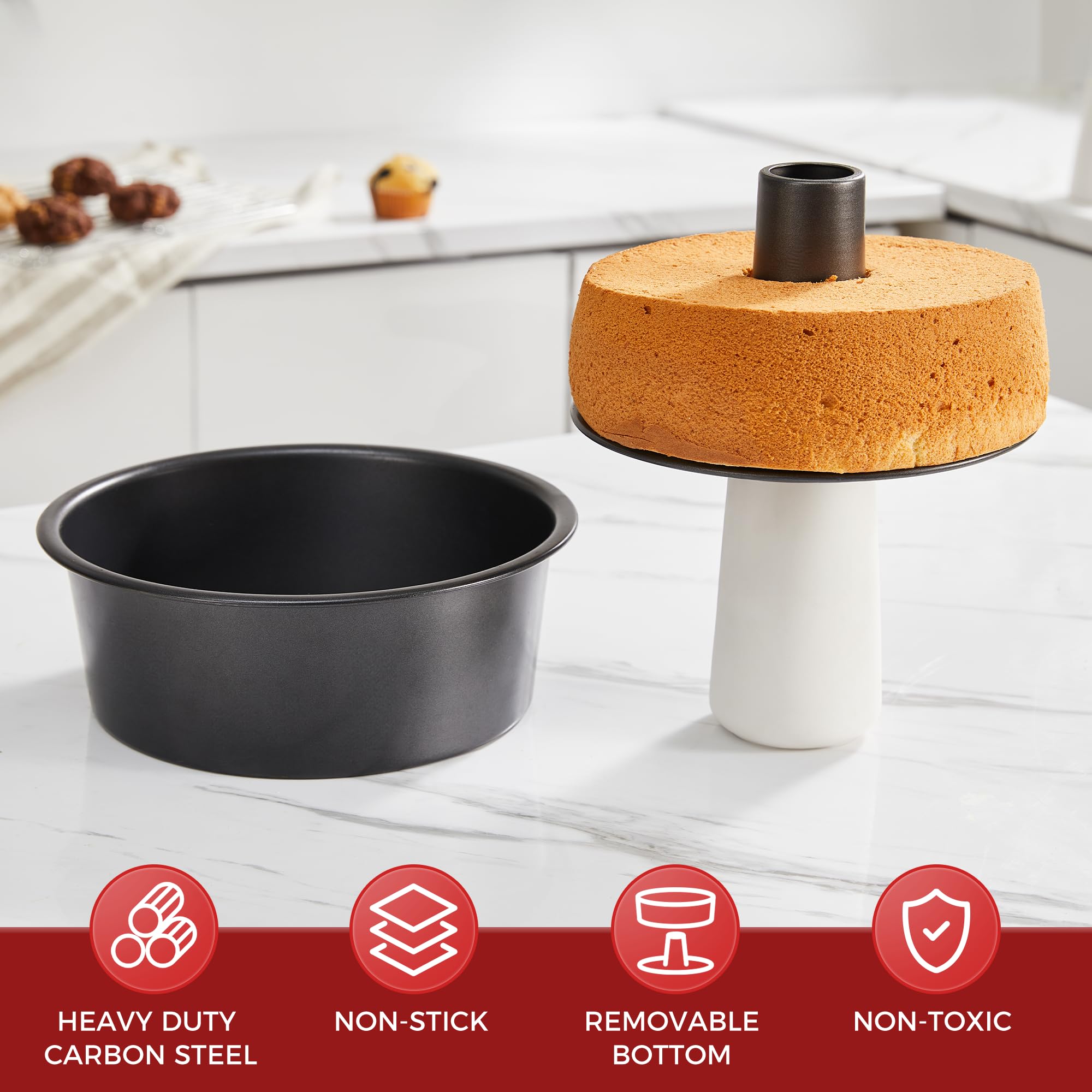 Hongbake Angel Food Cake Pan With Removable Bottom, 10 Inch Tube Pan, Nonstick Pound Cake Pans For Baking, Chiffon Cake Mold, 16
