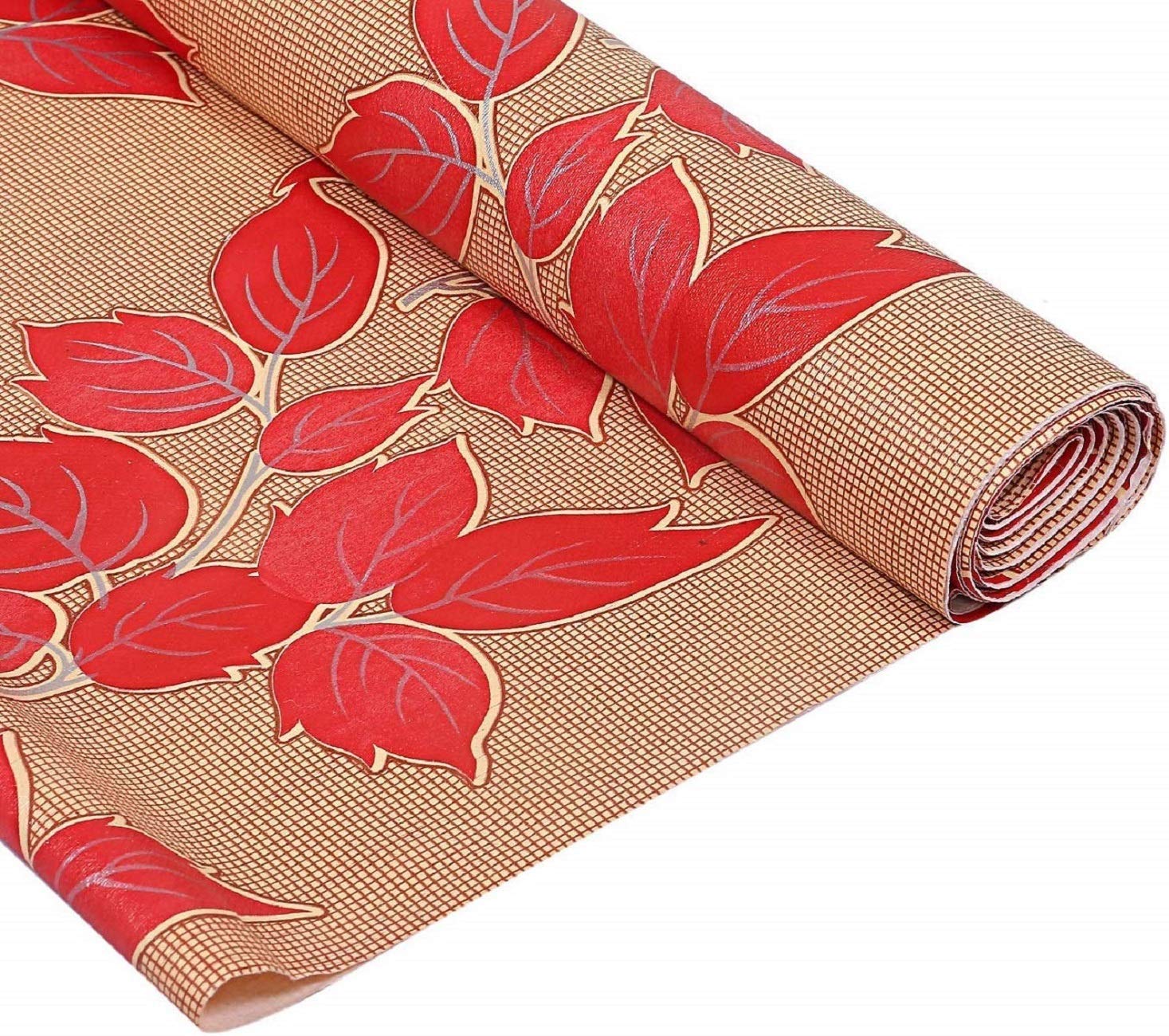 Kuber Industries Flower Design Pvc Wardrobe Kitchen Drawer Cupboard Cabinet Shelf Mat, Shelf Liner 5 Mtr (Cream)  Ctktc040191, 