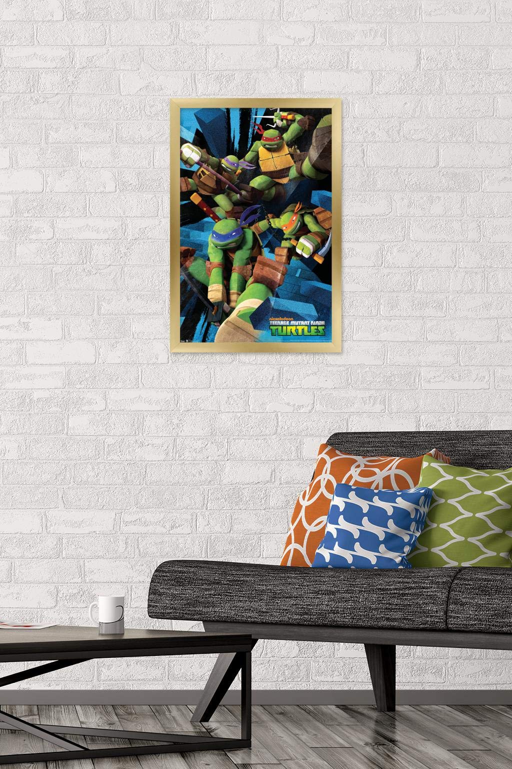 Trends International Nickelodeon Teenage Mutant Ninja Turtles - Attack Wall Poster, 14.725'' X 22.375'', Gold Framed Version
