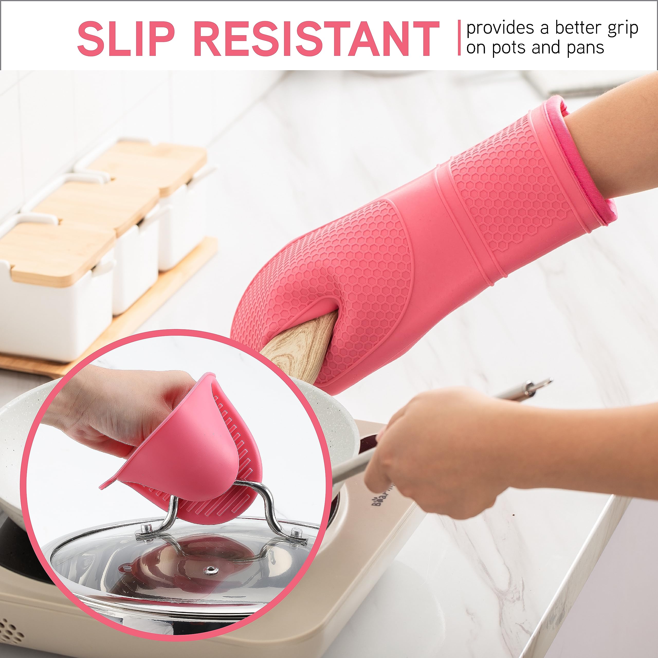Cook With Color Silicone Oven Mitt Set- 6 Pc. Set - Heat Resistant Gloves With Soft Quilted Lining Set Of 2 Oven Mitt Pot Holder