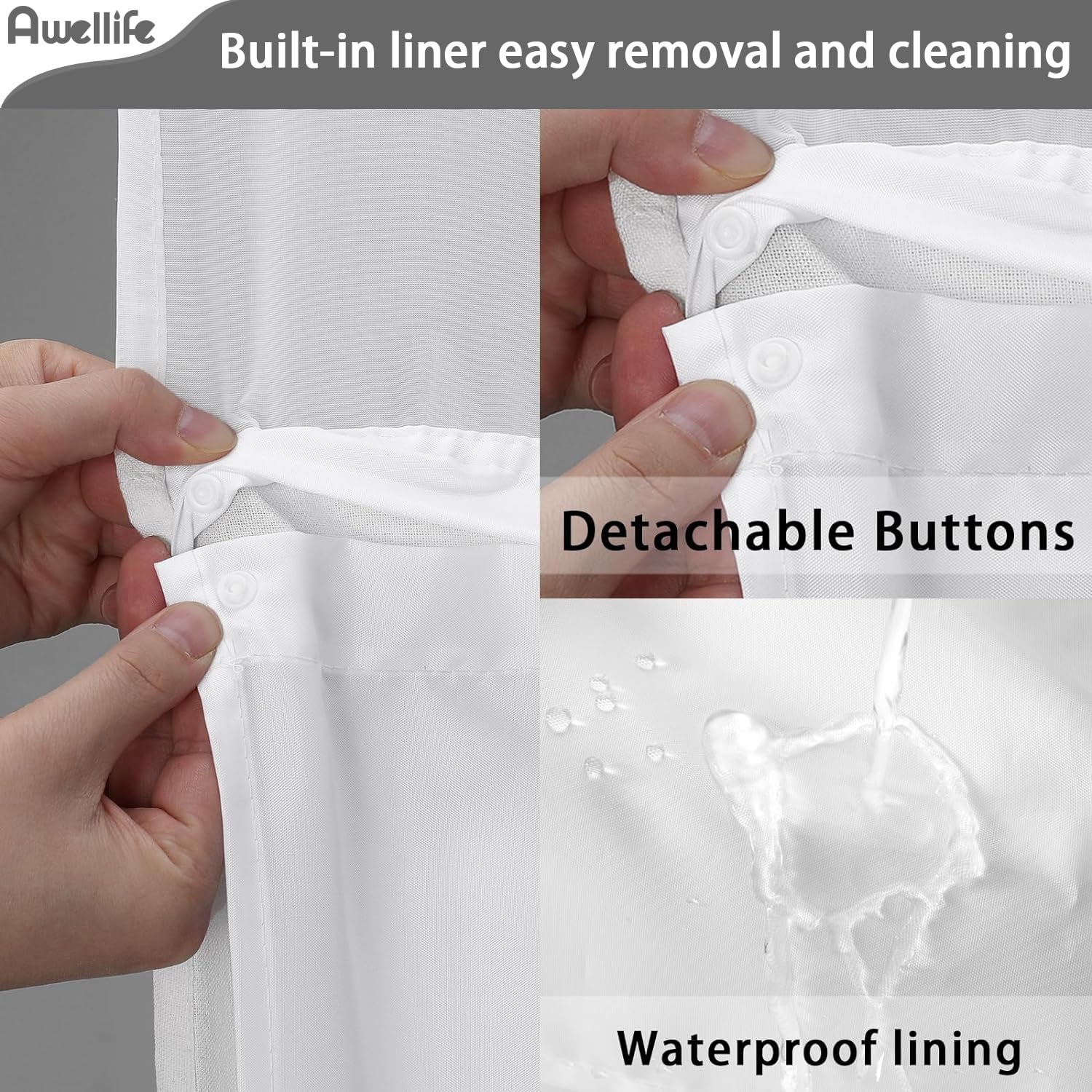 Awellife No Hook Shower Curtain With Snap In Liner Set Cotton And Linen Blend Shower Curtain For Bathroom Boho Dark Grey Striped