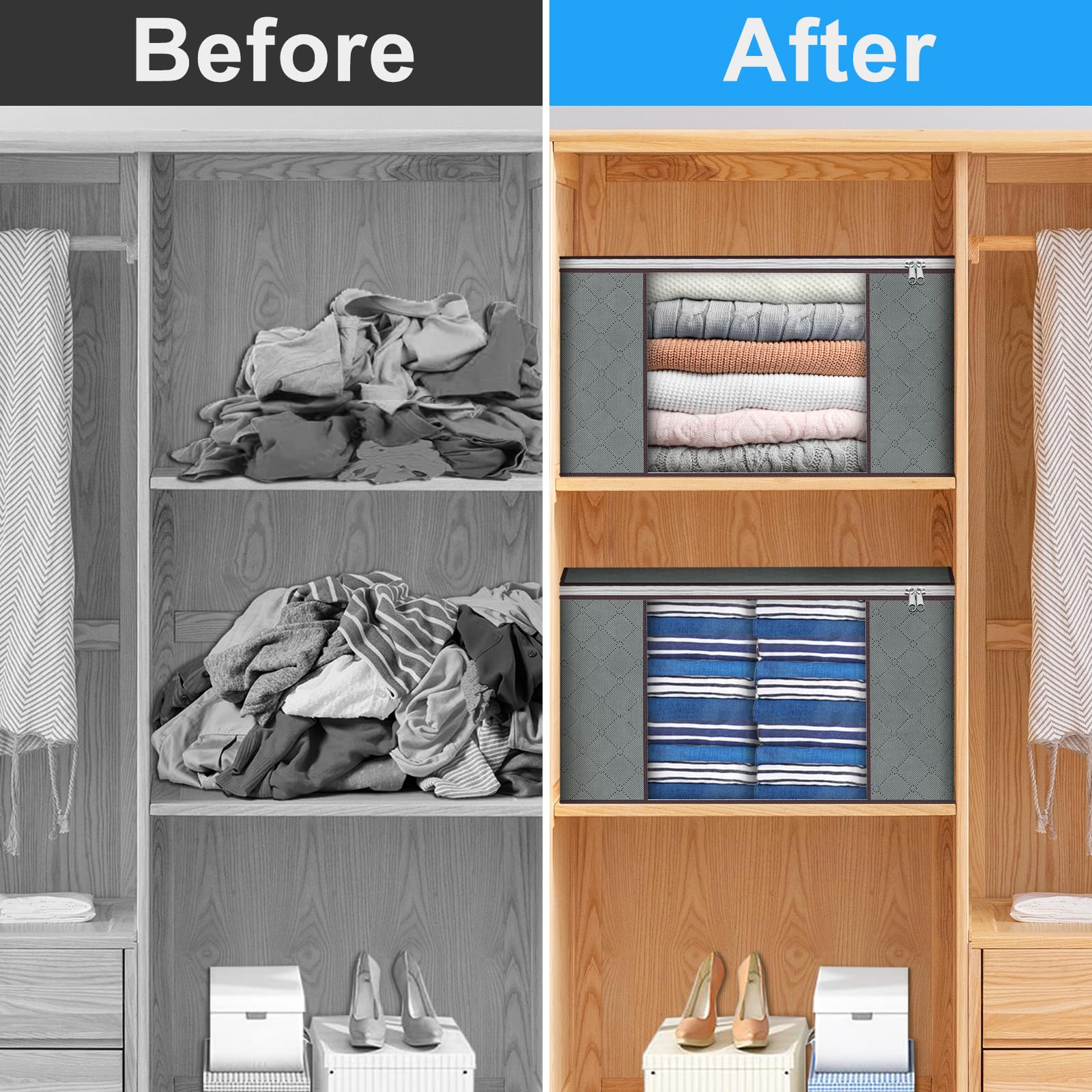 Budding Joy Clothes Storage, Foldable Large Storage Bags, Storage and Organization for Clothing, Blanket, Comforter, Clothes, Pi