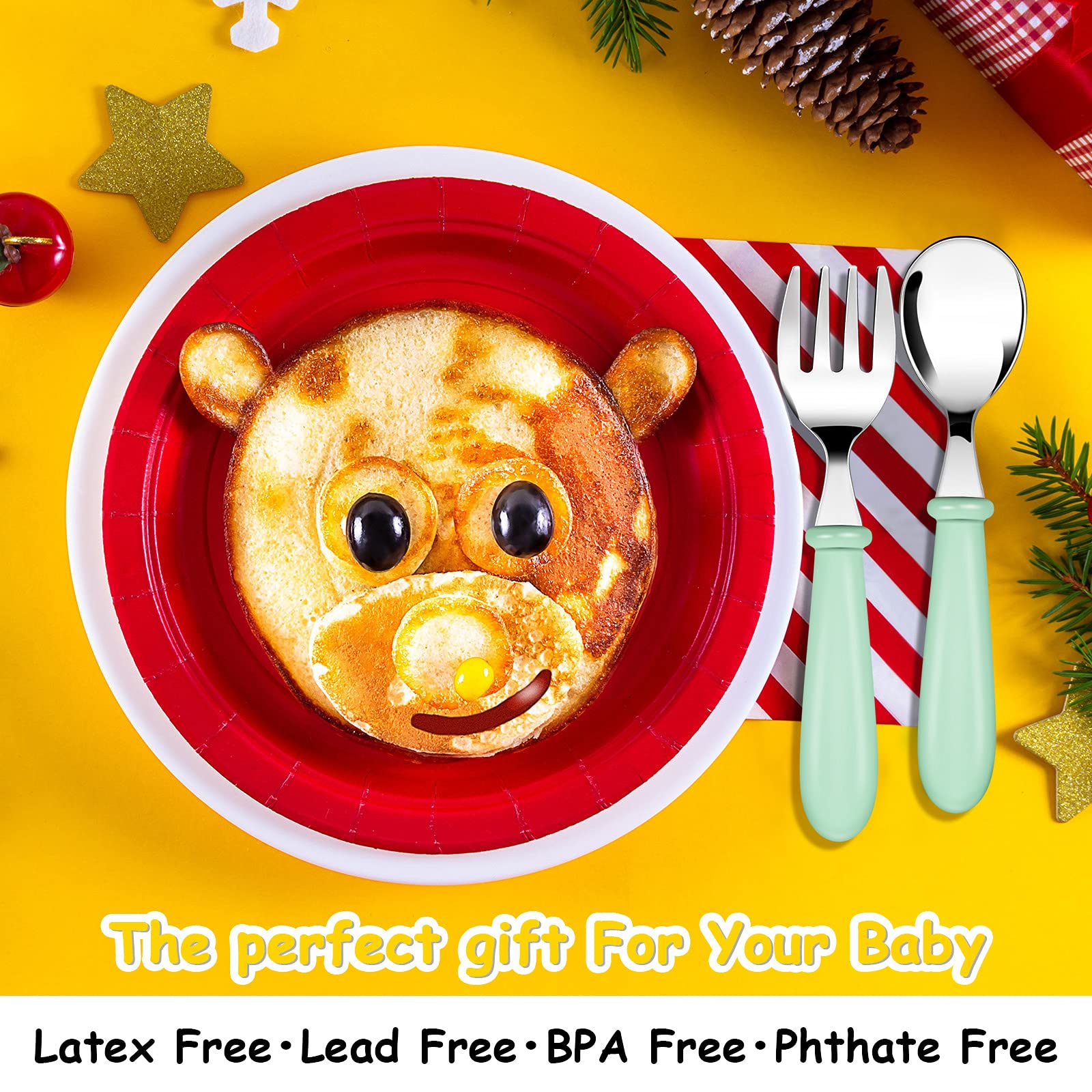 12 Pieces Kids Fork and Spoon Silverware Set Stainless Steel Utensils Flatware Round Handle Utensils Kids Silverware Cutlery Set