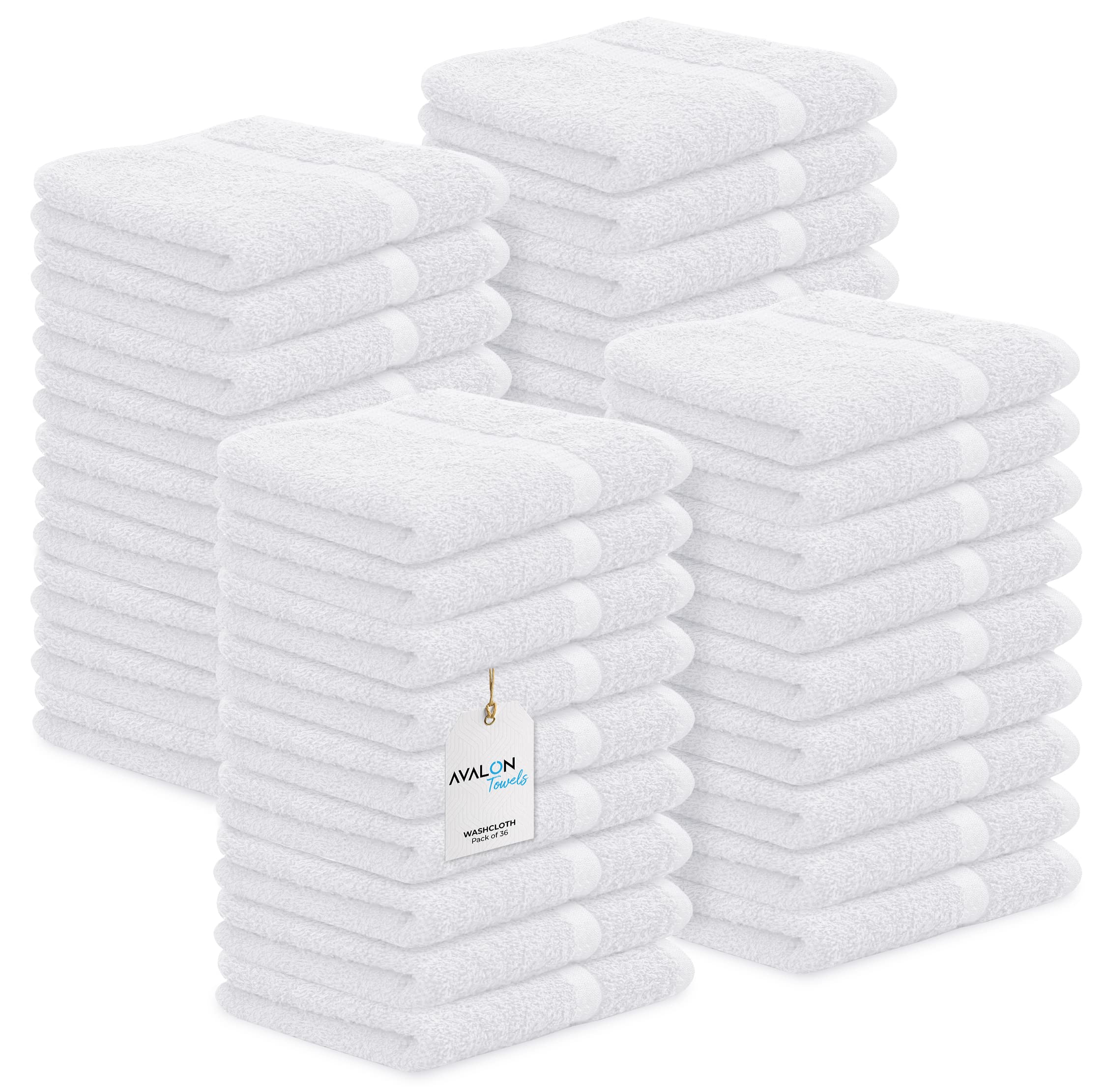 Avalon Towels Cotton Washcloths-(Value Pack Of 36) Size 12X12 Inches, Premium Ring Spun Cotton, Absorbent, Soft Face Towels, Gym