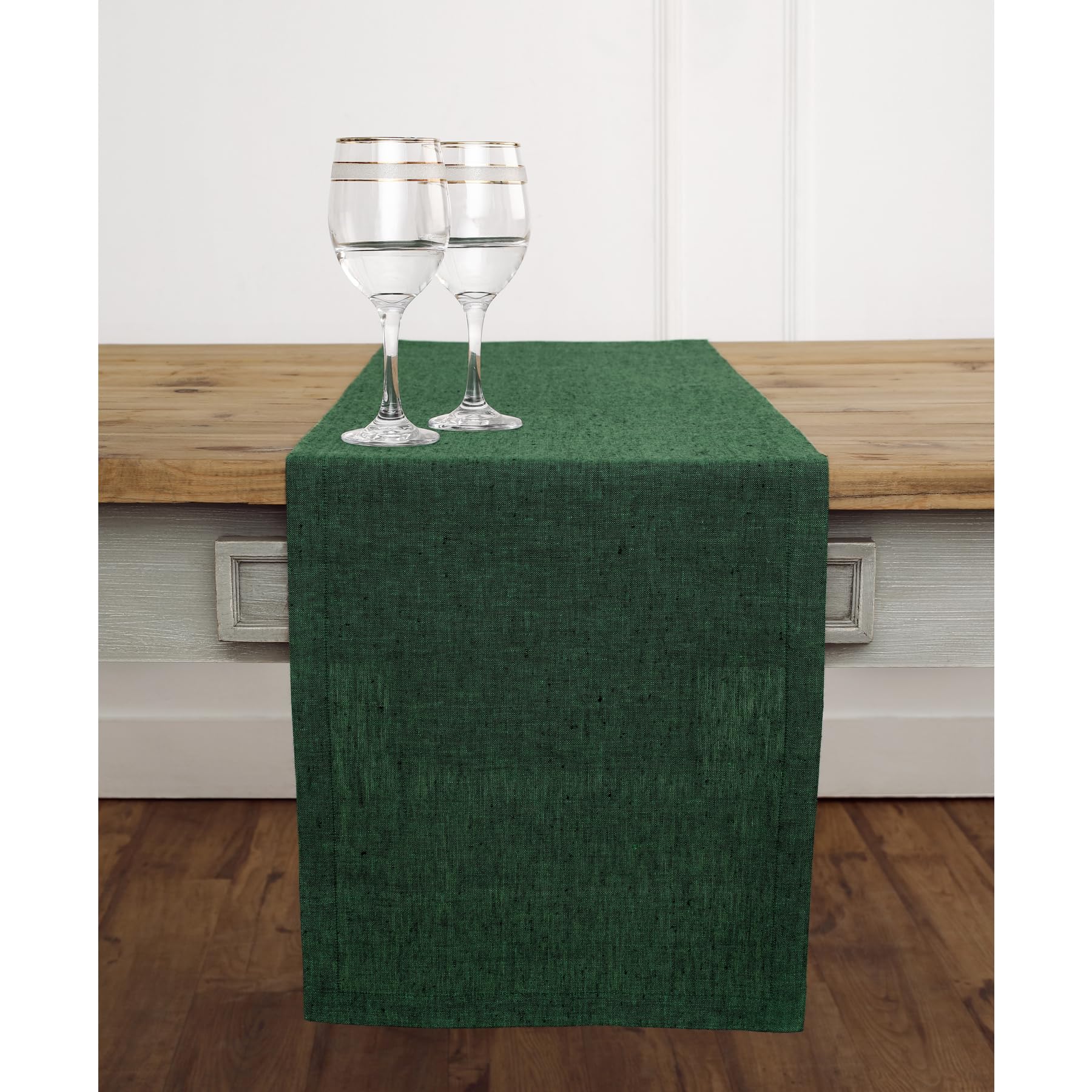 Solino Home Linen Table Runner 132 Inches Long - 100% Pure Linen Forest Green Table Runner 14 X 132 Inch - Machine Washable Dini