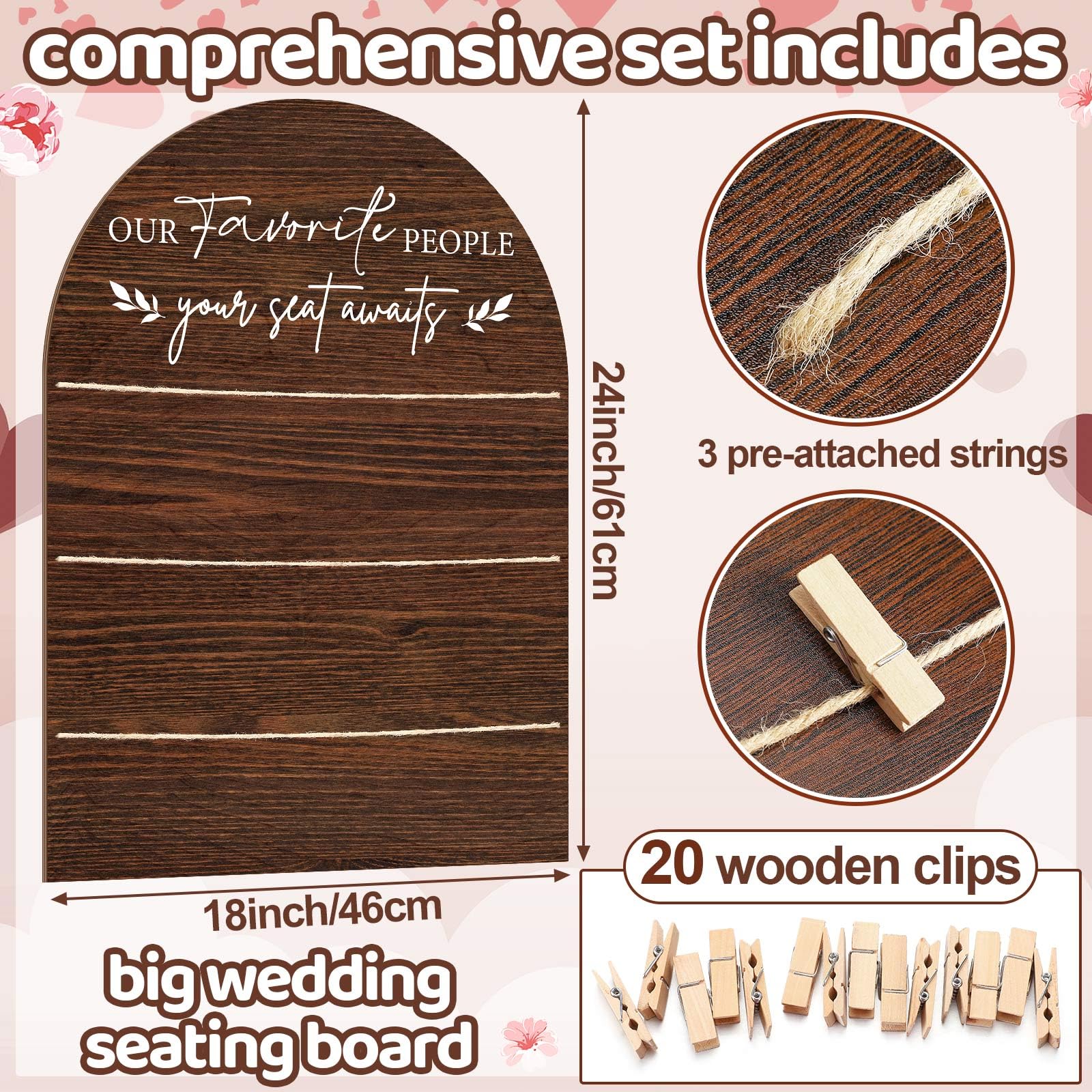 Yerliker Wedding Seating Chart Board Display for Reception 24 x 18 Inch Wooden Rustic Find Your Seat Chart Wedding Sign Farmhous